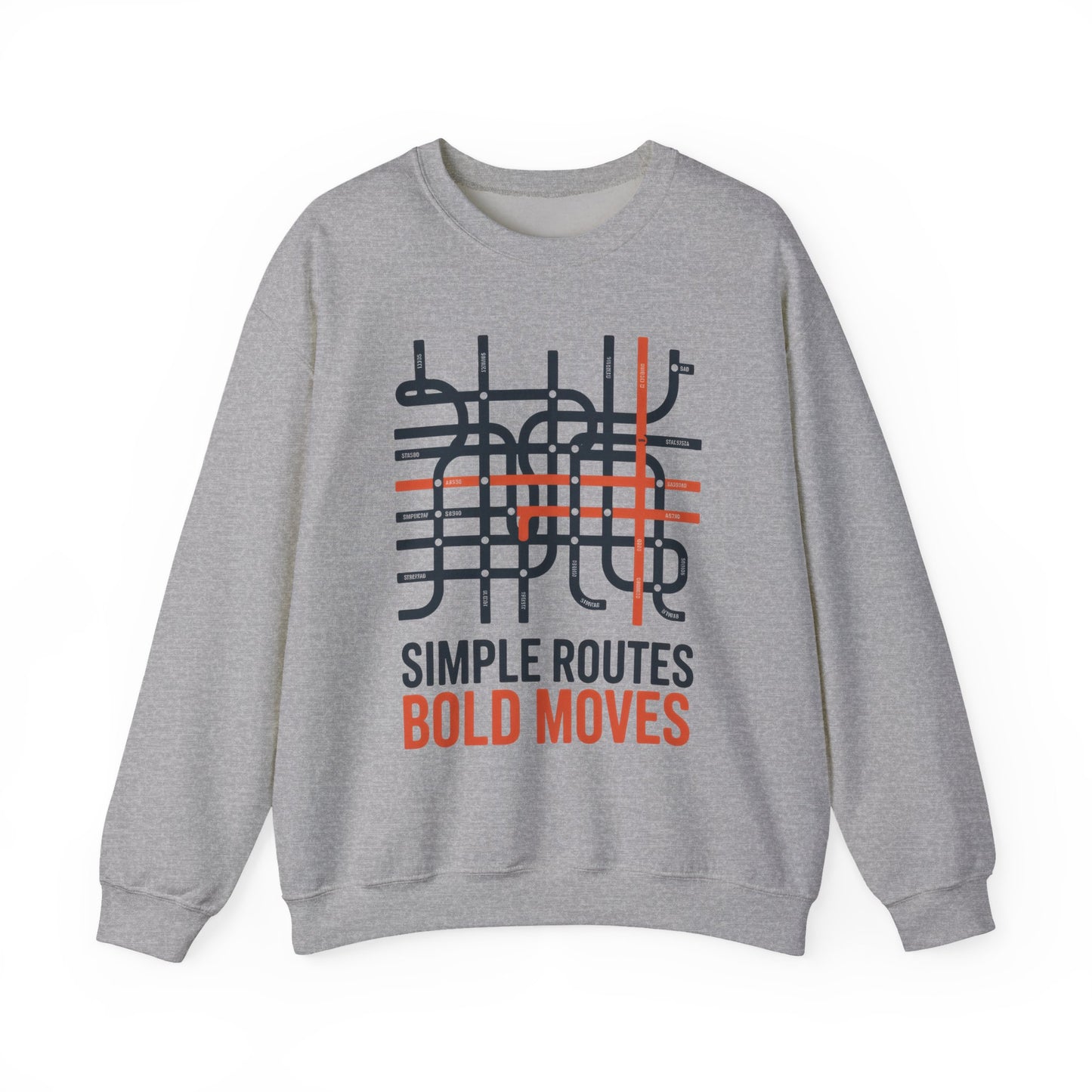 Men's Heavy Blend™ Crewneck Sweatshirt, Simple Routes Bold Moves Sweatshirt, Minimalist Metro Map Graphic Pullover