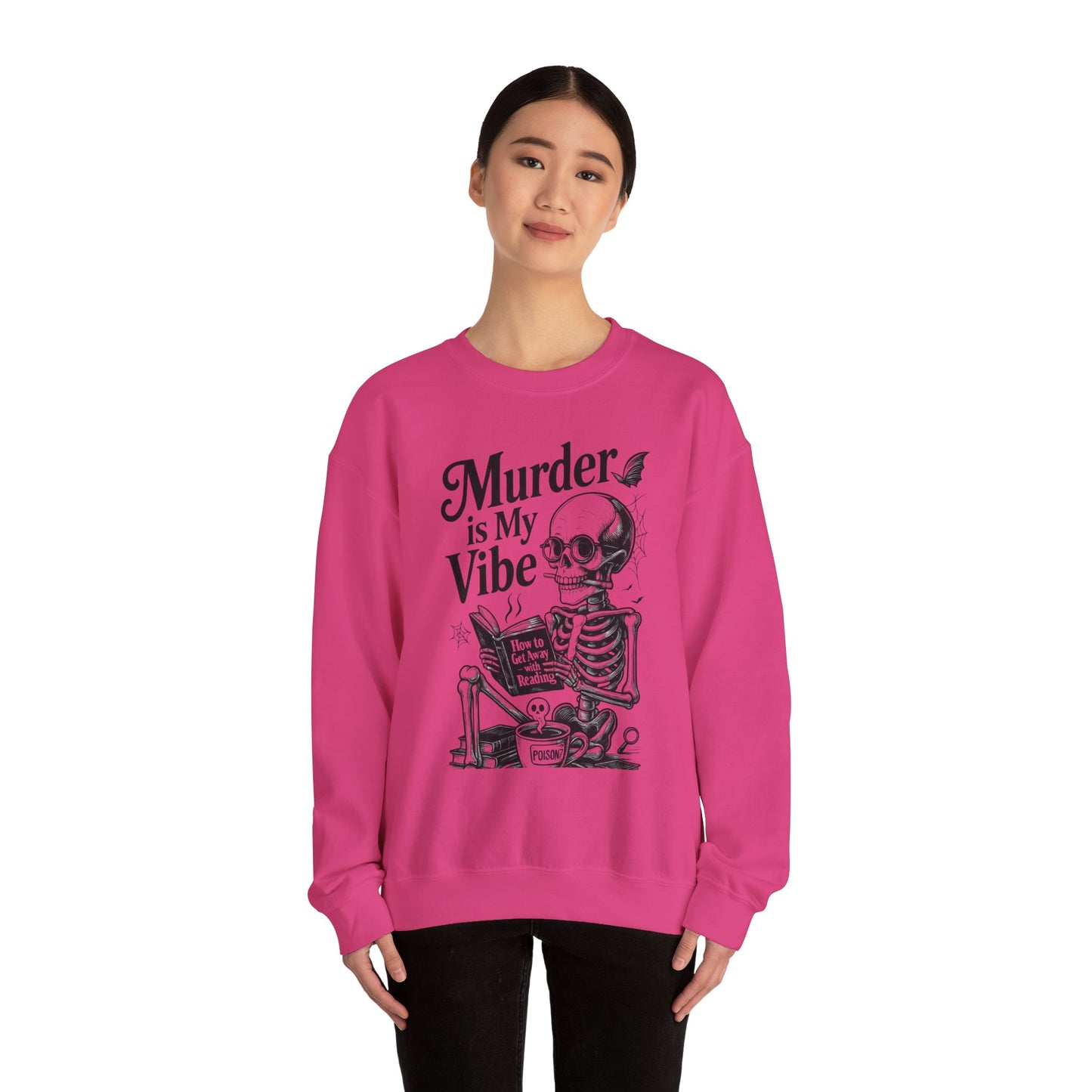 Womens Murder is My Vibe Crewneck Sweatshirt, Cozy Gift for Halloween, Unique Sweatshirt, Skull Graphic, Fall Fashion, Unisex Pullover