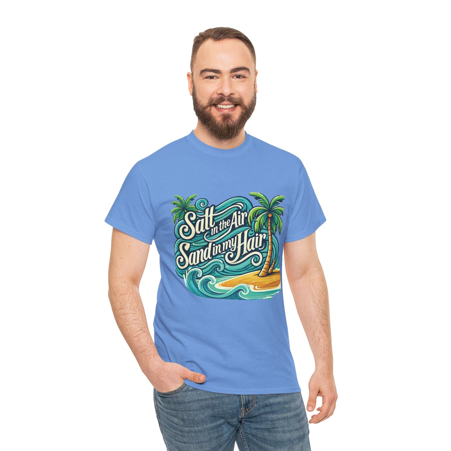 Salt in the Air Sand in My Hair Shirt, Beach Summer Vibes Graphic T-Shirt, Tropical Ocean Palm Design, Ocean-Themed Shirt, Gift Beach Lovers