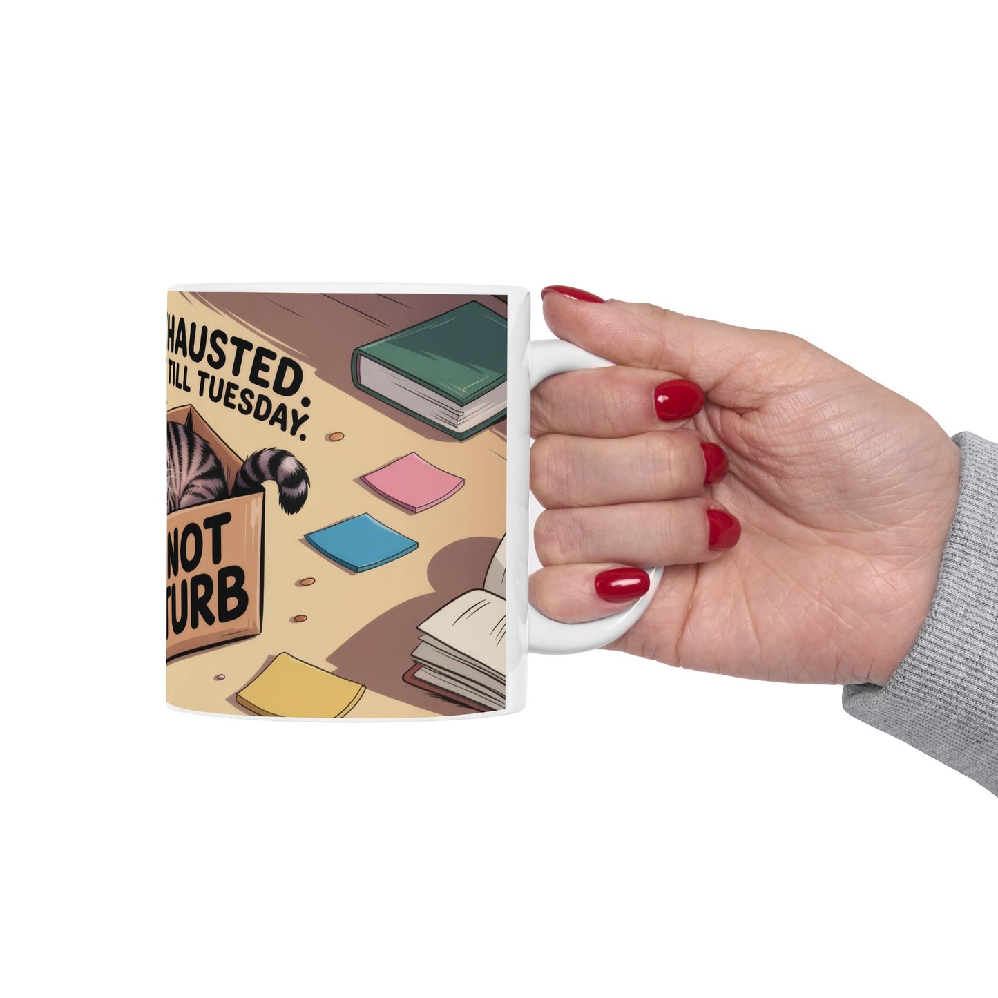 Funny Cat Mug, Socially Exhausted Do Not Disturb Coffee Cup, Introvert Gift Idea, Cozy Cat Lover Wraparound Mug, Lazy Weekend Humor
