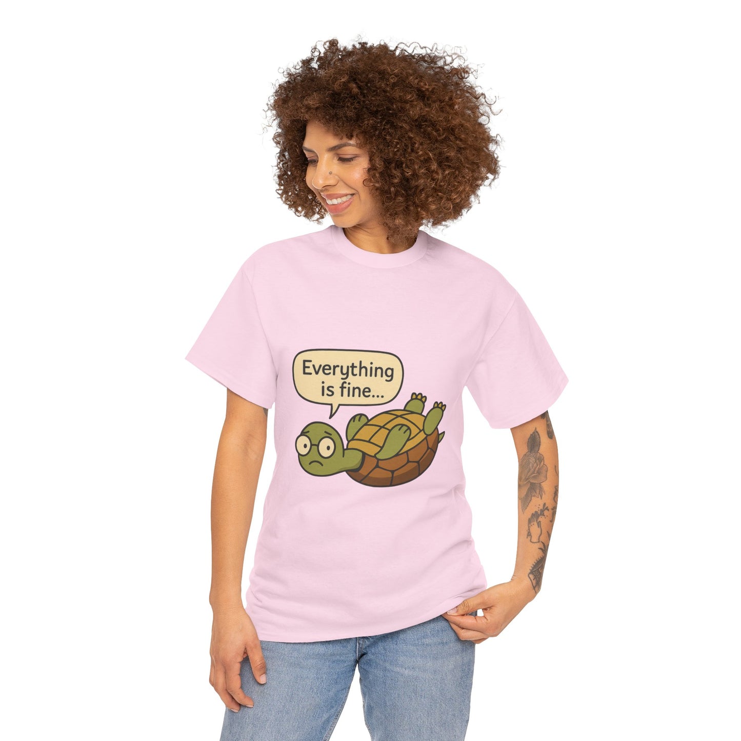 Everything is Fine Turtle Tee, Funny Unisex Cotton Tee, Cute Animal Shirt, Gift for Nature Lovers, Great for Humor, Positive message t-shirt