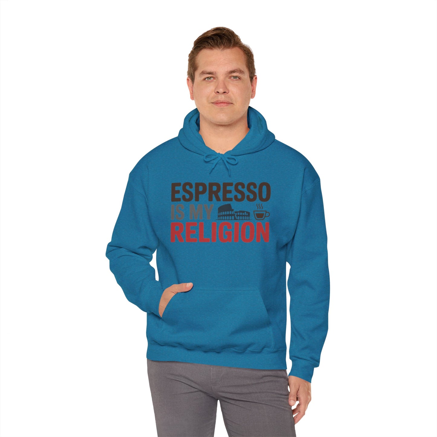 Mens Heavy Blend™ Hooded Sweatshirt, Espresso Is My Religion Coffee Rome Mens Hoodie