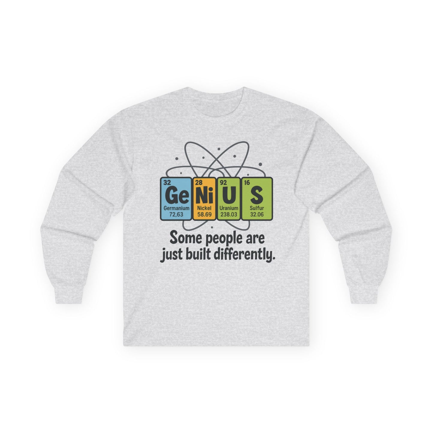 Funny Genius Long Sleeve Tee, Periodic Table Nerd Tee, Science Humor Tee for Smart Guys, Unisex Gift, Science Shirt, Nerdy Fashion