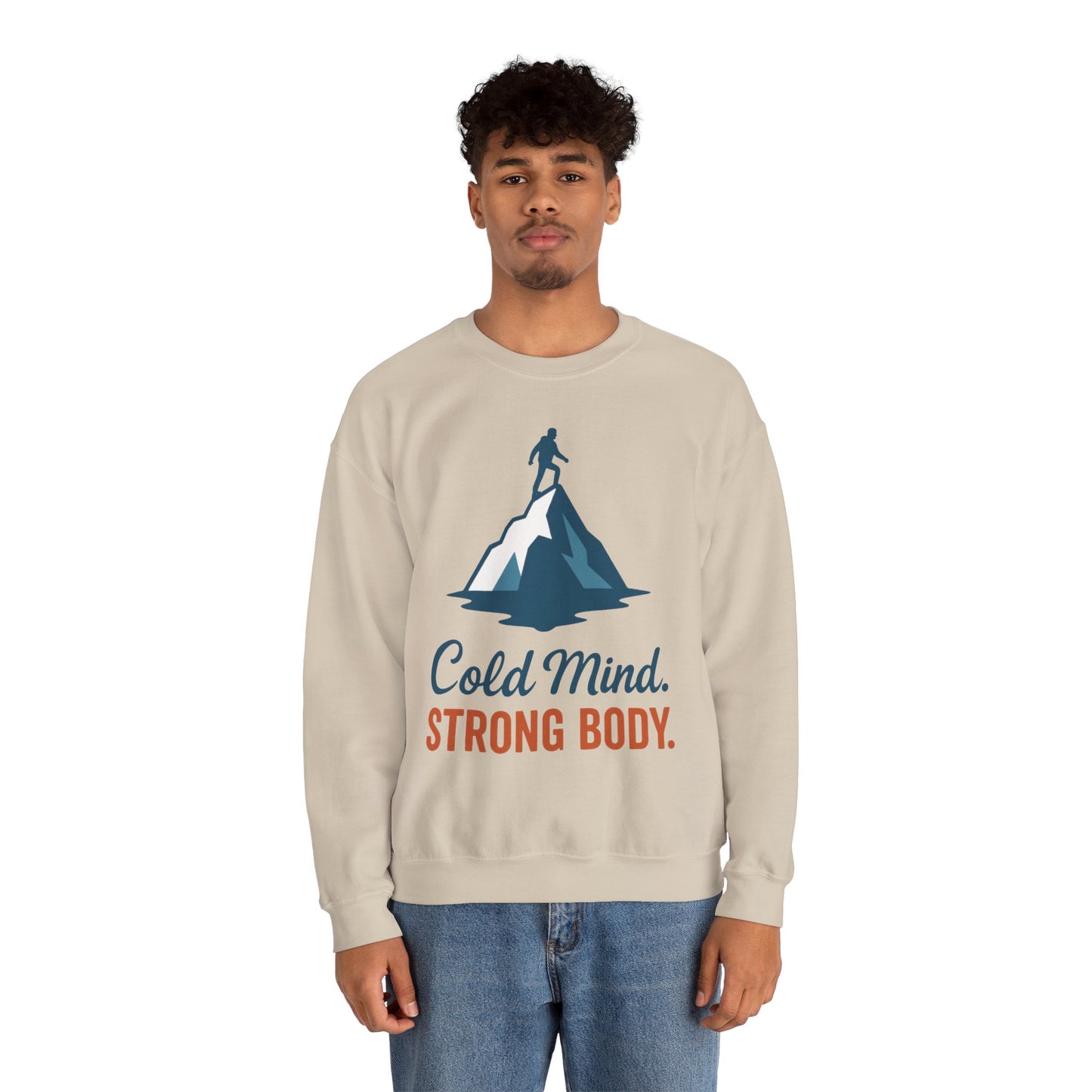Men's Heavy Blend™ Crewneck Sweatshirt, Cold Mind Strong Body Sweatshirt, Nordic Mountain Minimalist Pullover