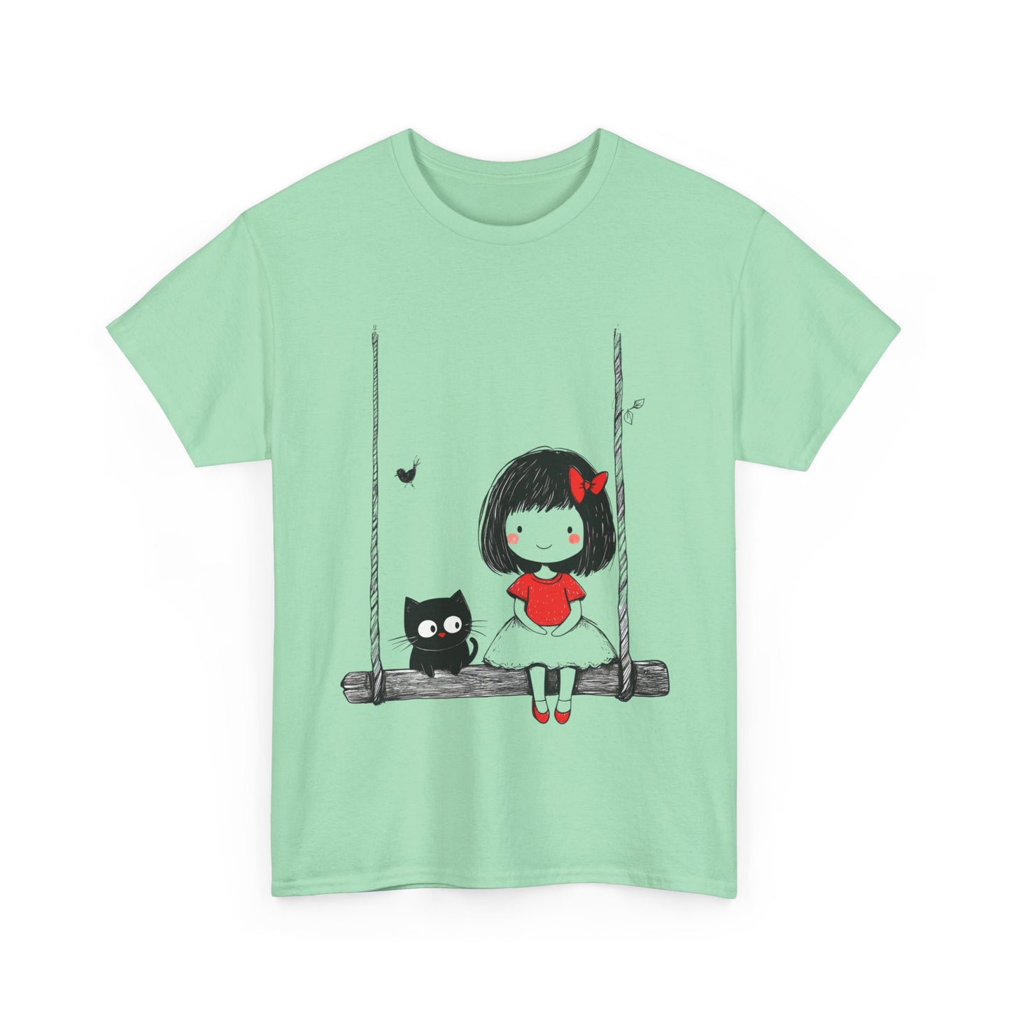 Cute Cat & Girl Graphic Tee, Playful Gift for Cat Lovers, Cat and Girl Design, Gift for Cat Owners, Women's Cotton T-Shirt