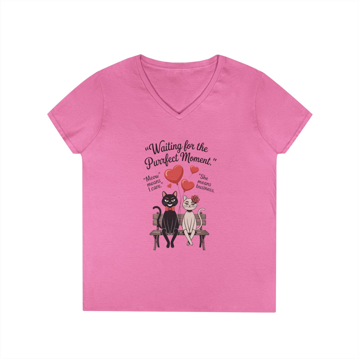 Cute Cat Lovers V-Neck T-Shirt, Casual Wear, Gift for Her, Pet Lovers, Best Friend Gift, Cute Cat Design, Valentine's Day, Cat Love