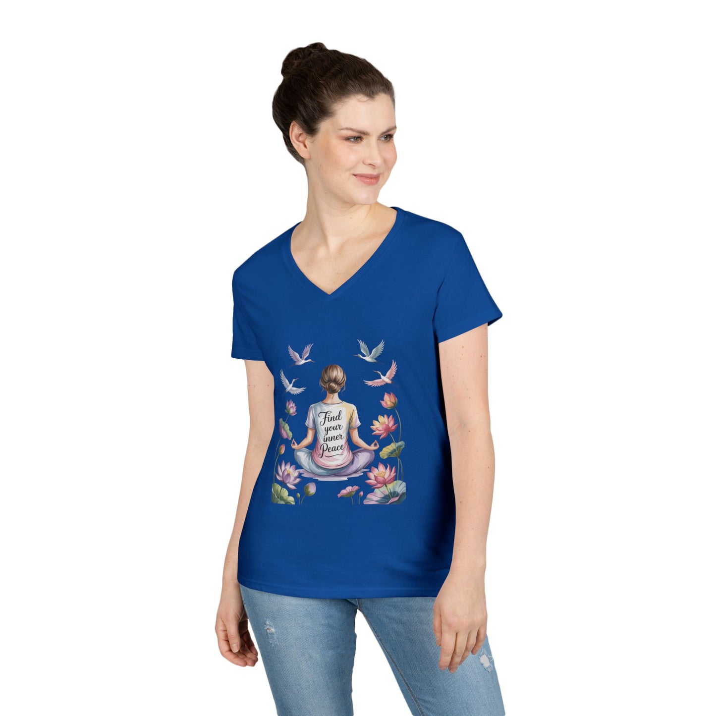 Mindful V-Neck T-Shirt, Inspirational Tee, Yoga Shirt, Self-Care Apparel, Gift for Her, Casual Wear, Find Your Inner Peace