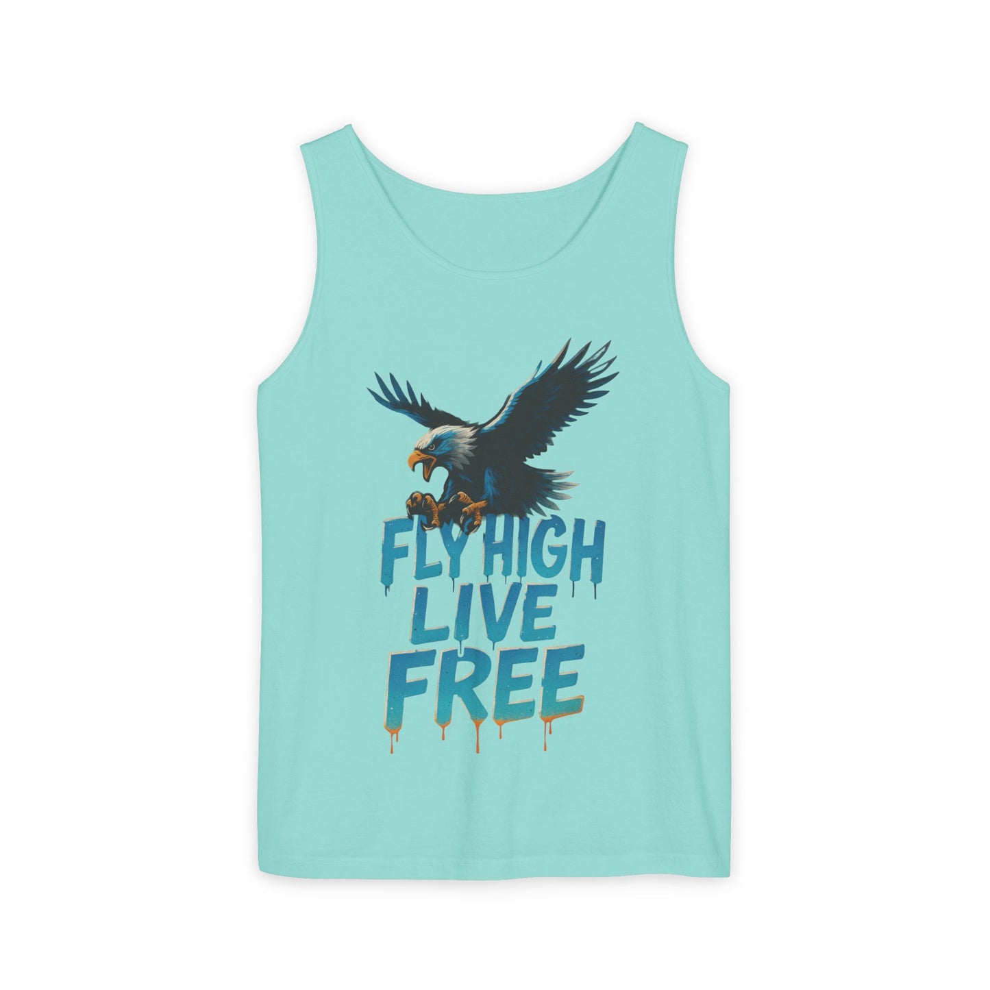Mens Garment-Dyed Tank Top, Fly High Live Free Eagle Mens Tank Top Gym Wear