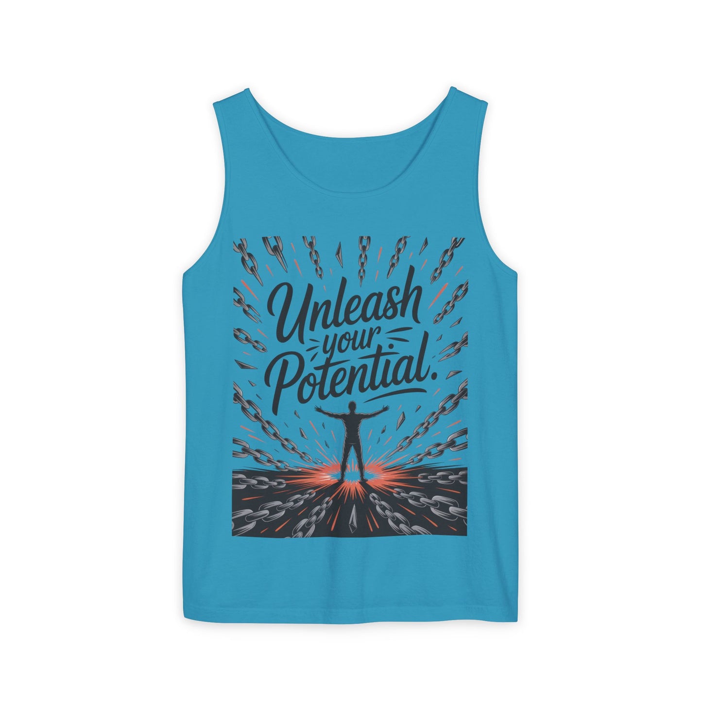 Men's Motivational Tank Top, "Unleash Your Potential" Graphic, Inspirational Gym Wear, Fitness Apparel, Summer Top, Gift for Him