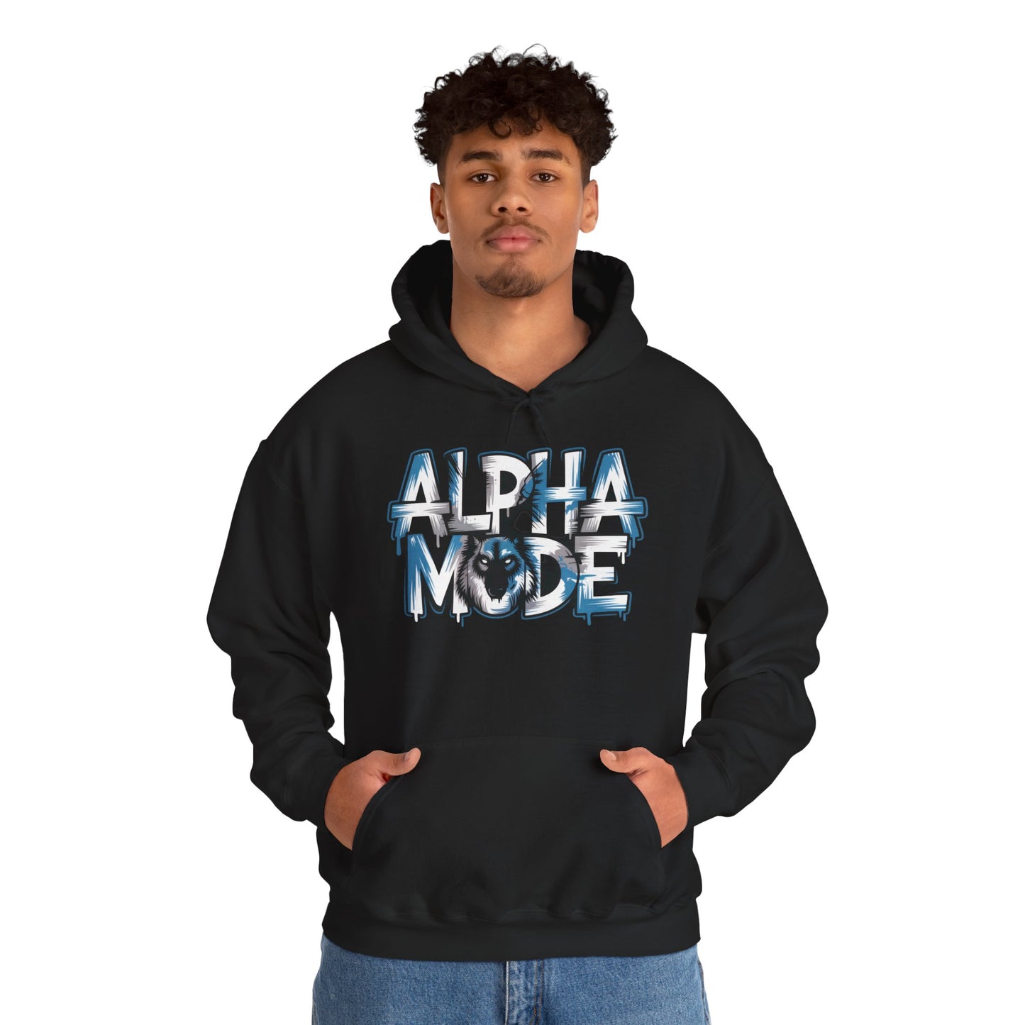 Mens Heavy Blend™ Hooded Sweatshirt, Alpha Mode Wolf Hoodie Mens Bold Streetwear