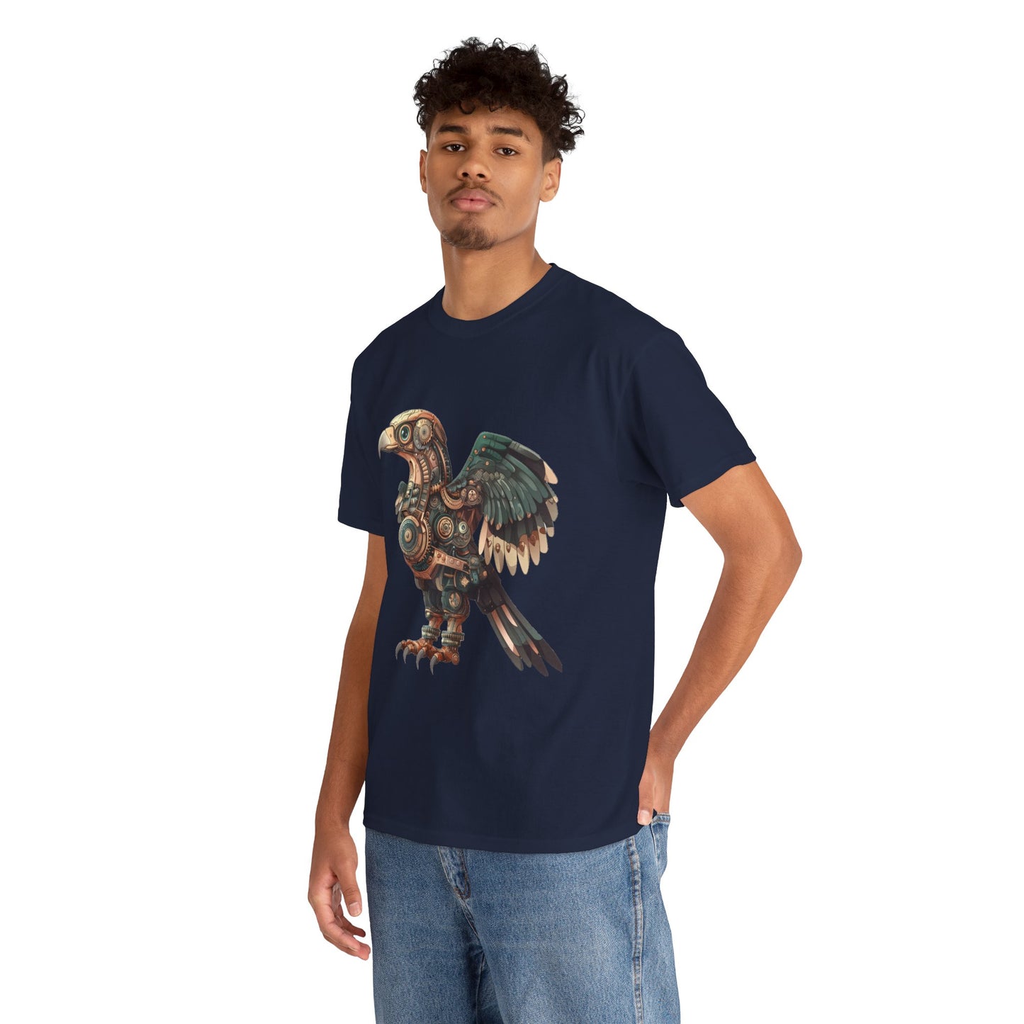 Steampunk Eagle Mens Tee, Cotton Tee with Mechanical Bird Design, Vintage Graphic Shirt, Gift for Bird Lovers, Unique Art Apparel