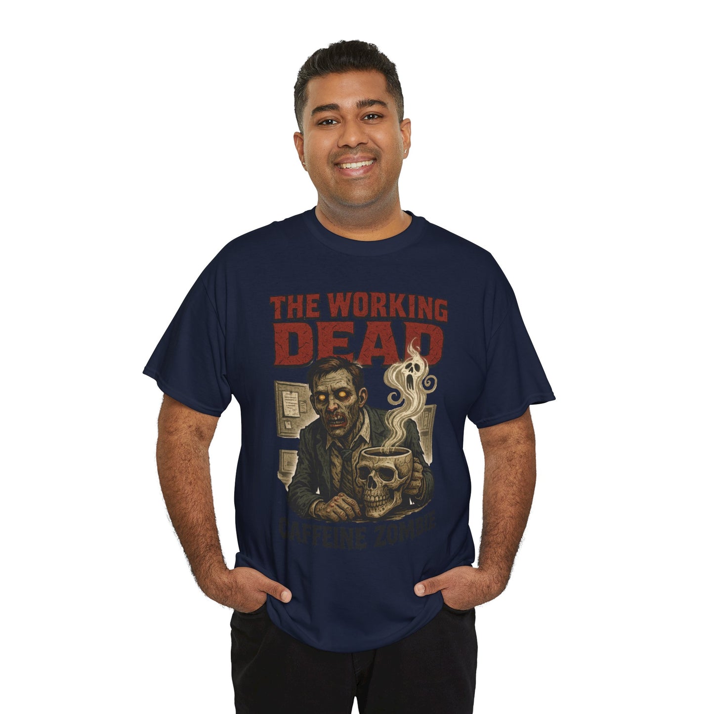 The Working Dead Men's Funny Zombie Work T-Shirt, Office Humor Tee, Halloween Office Tee, Coffee Zombie Shirt