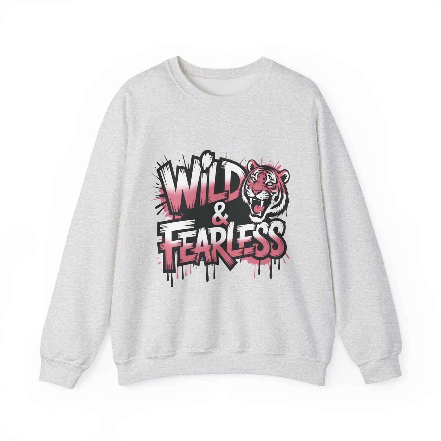 Women's Sweatshirt Wild & Fearless, Tiger Graffiti Graphic Pullover, Bold Urban Streetwear Top