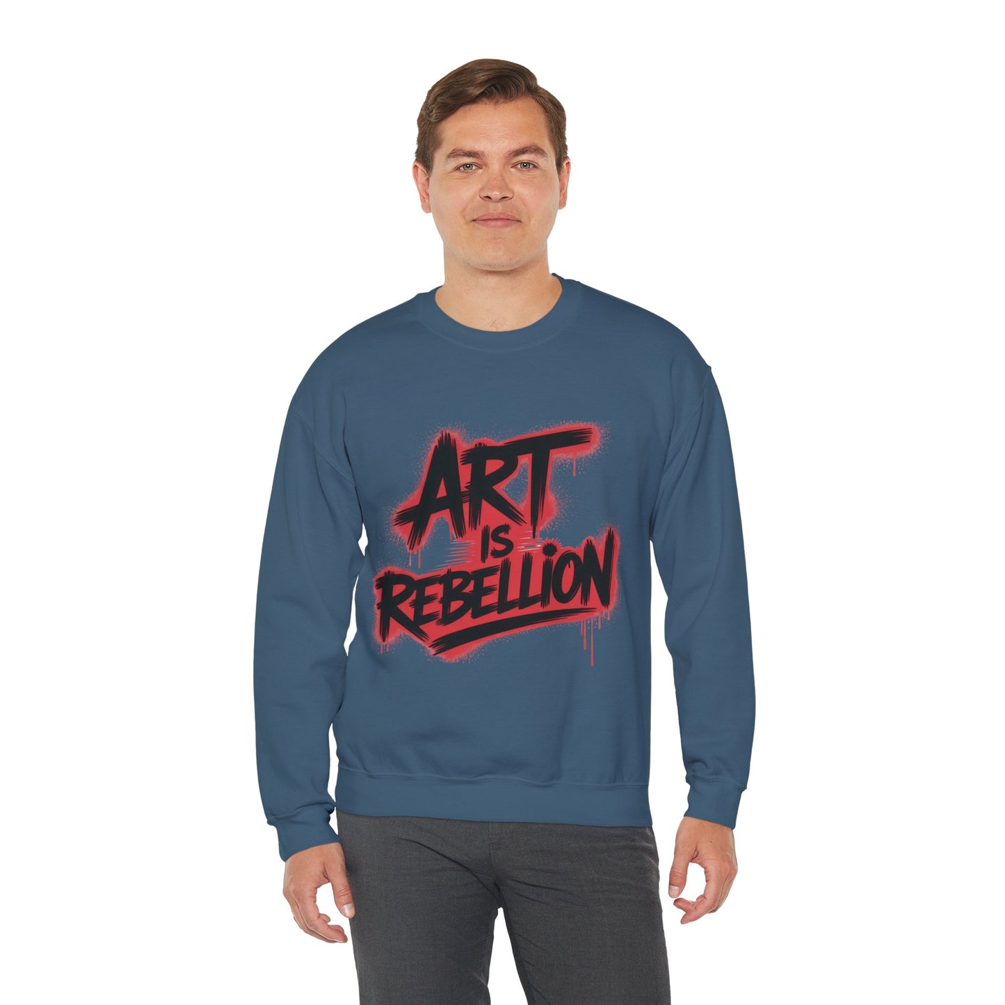 Men'sHeavy Blend™ Crewneck Sweatshirt, Art Is Rebellion Men's Crewneck Sweatshirt, Graffiti Street Art Pullover, Urban Rebellion Streetwear
