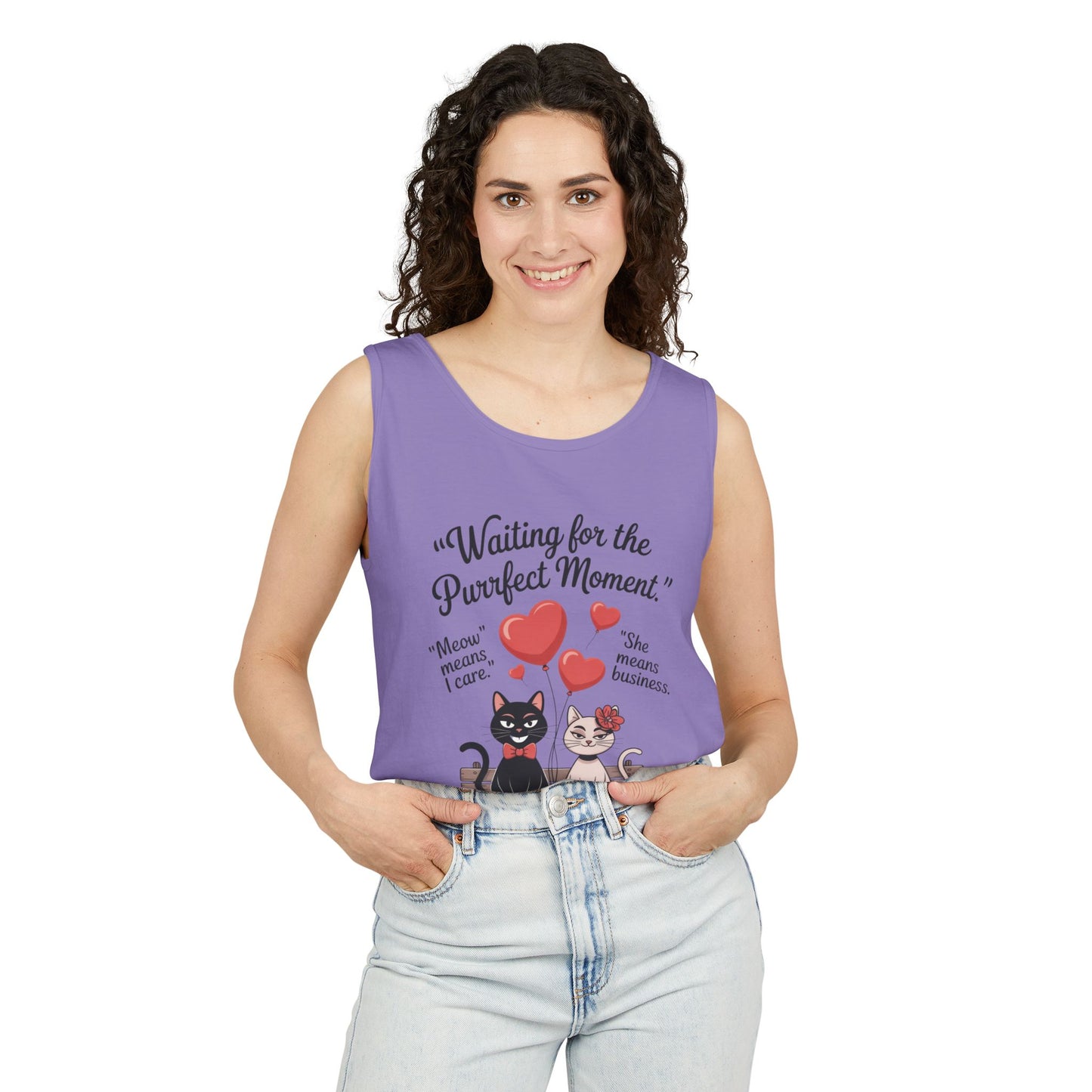 Cute Cat Lovers Tank, Womens Heavy Cotton Tank Top for Pet Owners, Funny Cat Tee, Gift for Cat Lovers, Casual T-Shirt, Animal Art Tee