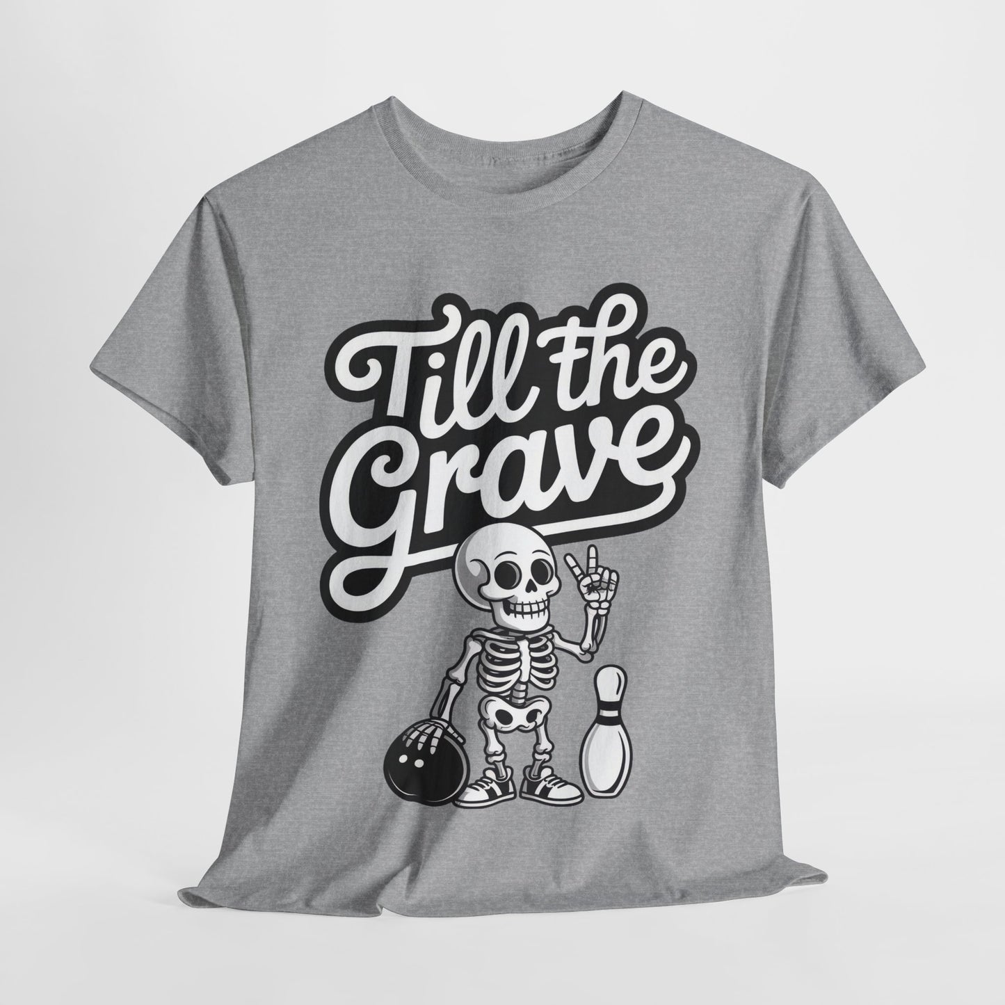 Skeleton Bowling Graphic Tee, Mens Heavy Cotton Tee, Funny Halloween Shirt, Gift for Bowlers, Retro Style Apparel, Casual Wear