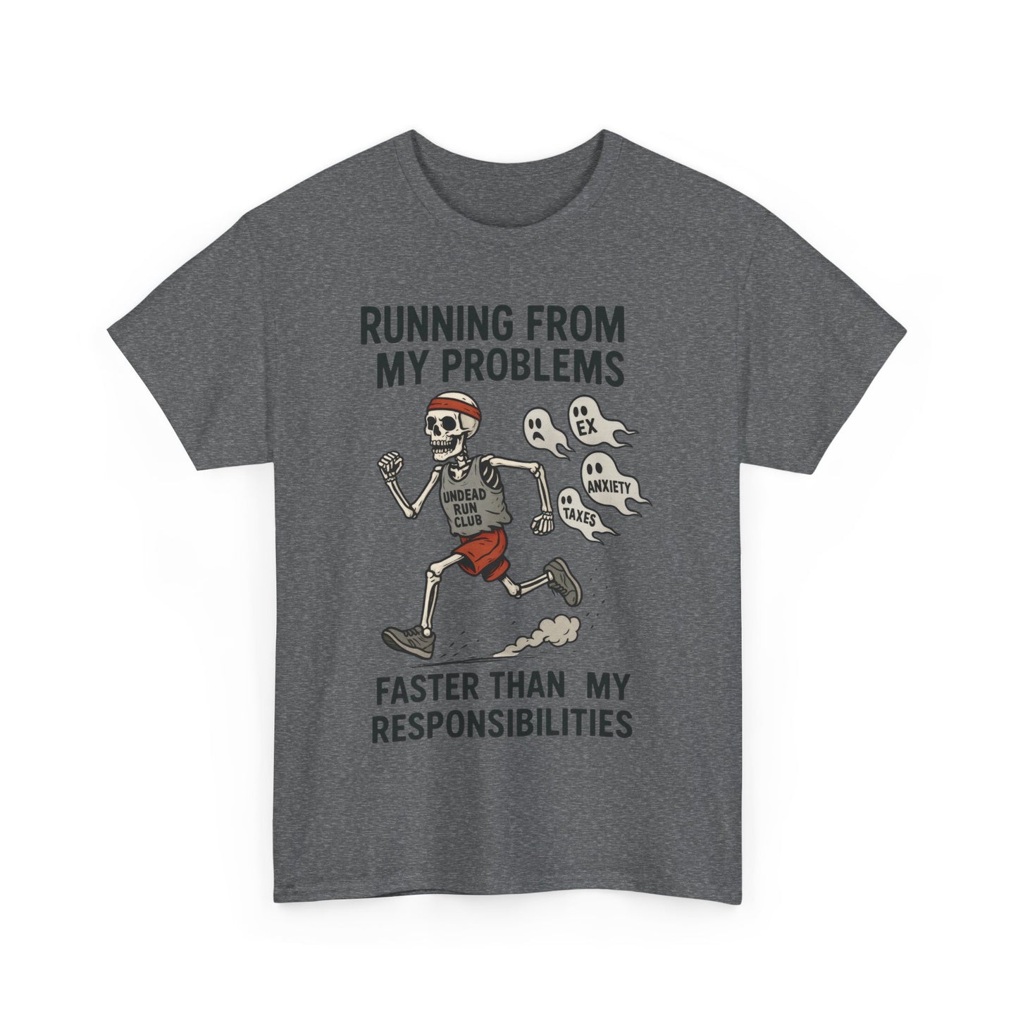 Skeleton Runner Tee for Men, Undead Jogging Club Shirt, Halloween T-Shirt, Gift for Runners, Anxiety Humor Gift