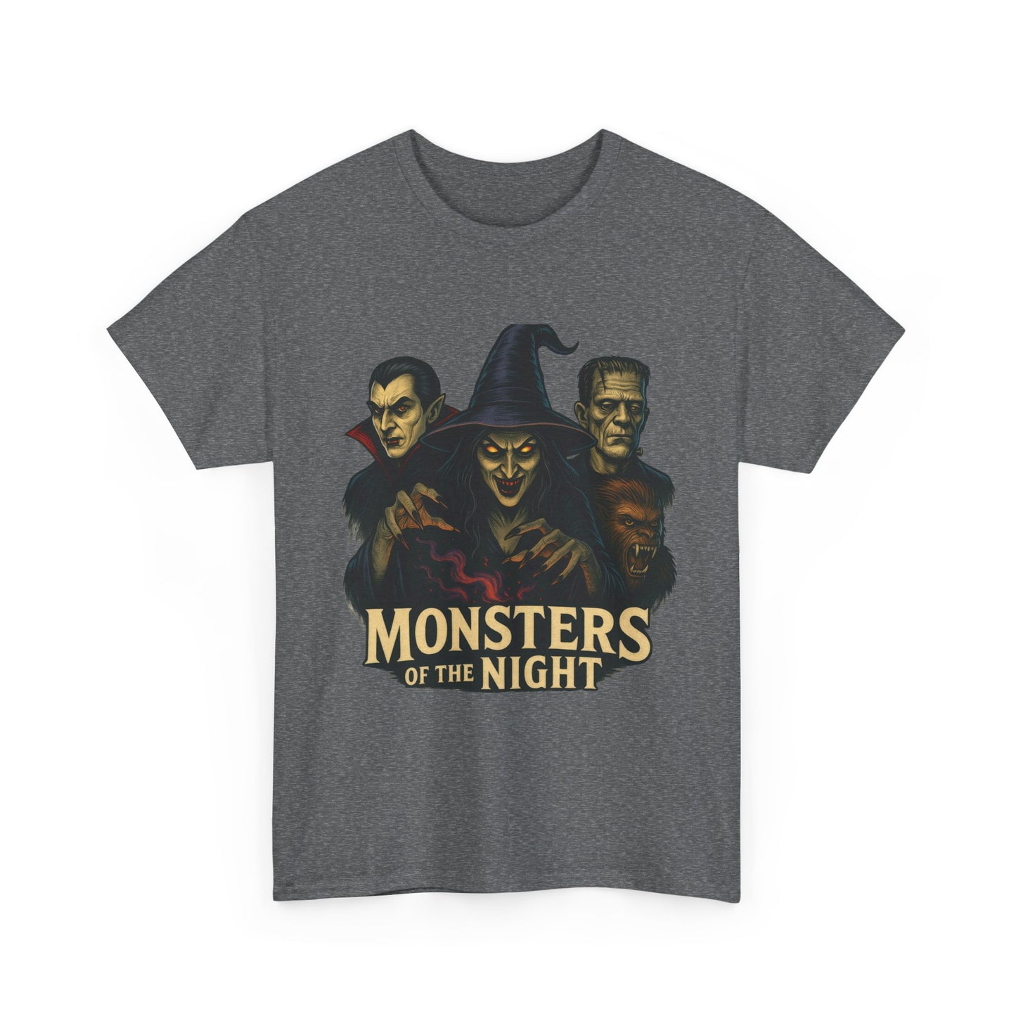 Monsters of the Night Women's T-Shirt, Classic Horror Witch, Vampire, Frankenstein Halloween Tee