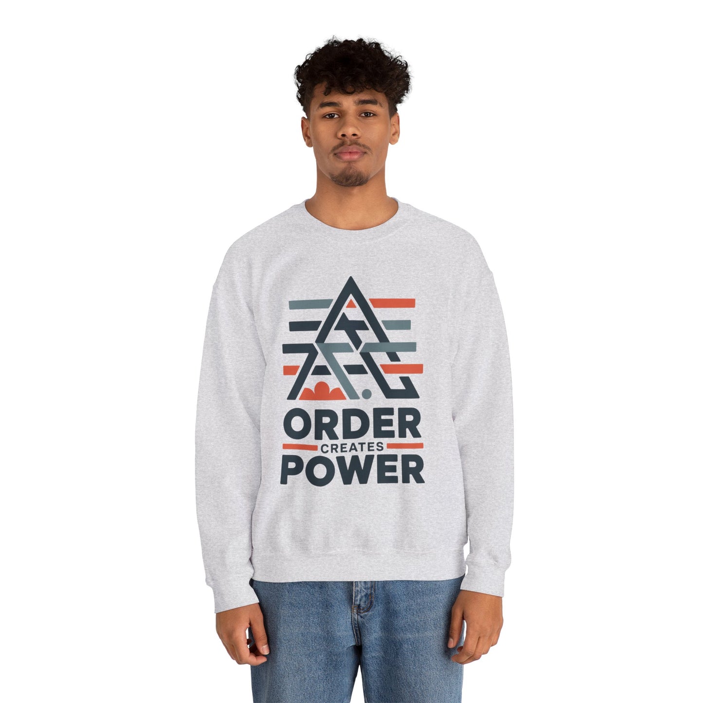 Men's Sweatshirt Order Creates Power, Minimal Geometric Motivational Graphic Pullover, Heavy Blend™ Crewneck Sweatshirt