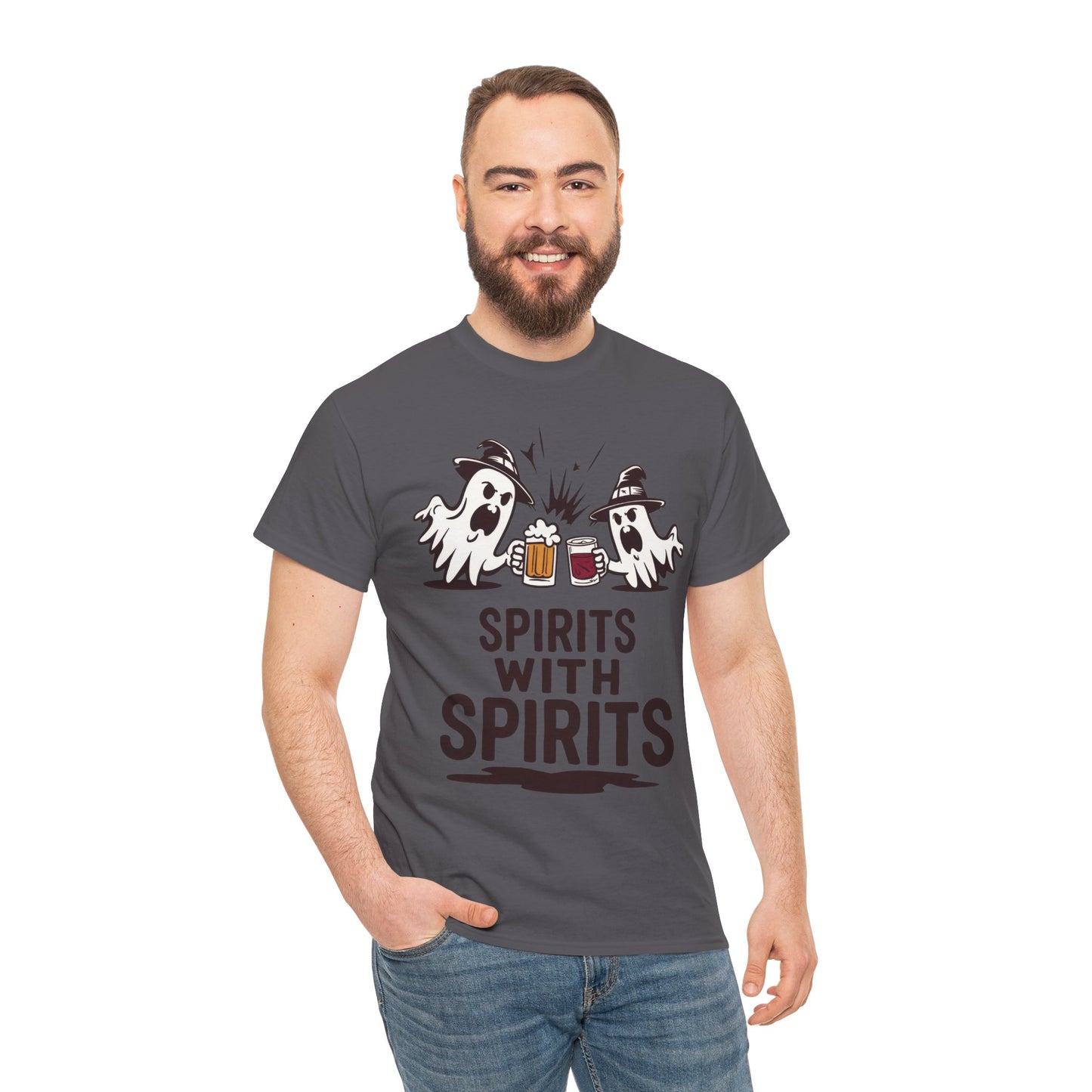 Spirits With Spirits Men's T-Shirt, Funny Ghost Drinking Halloween Party Graphic Tee
