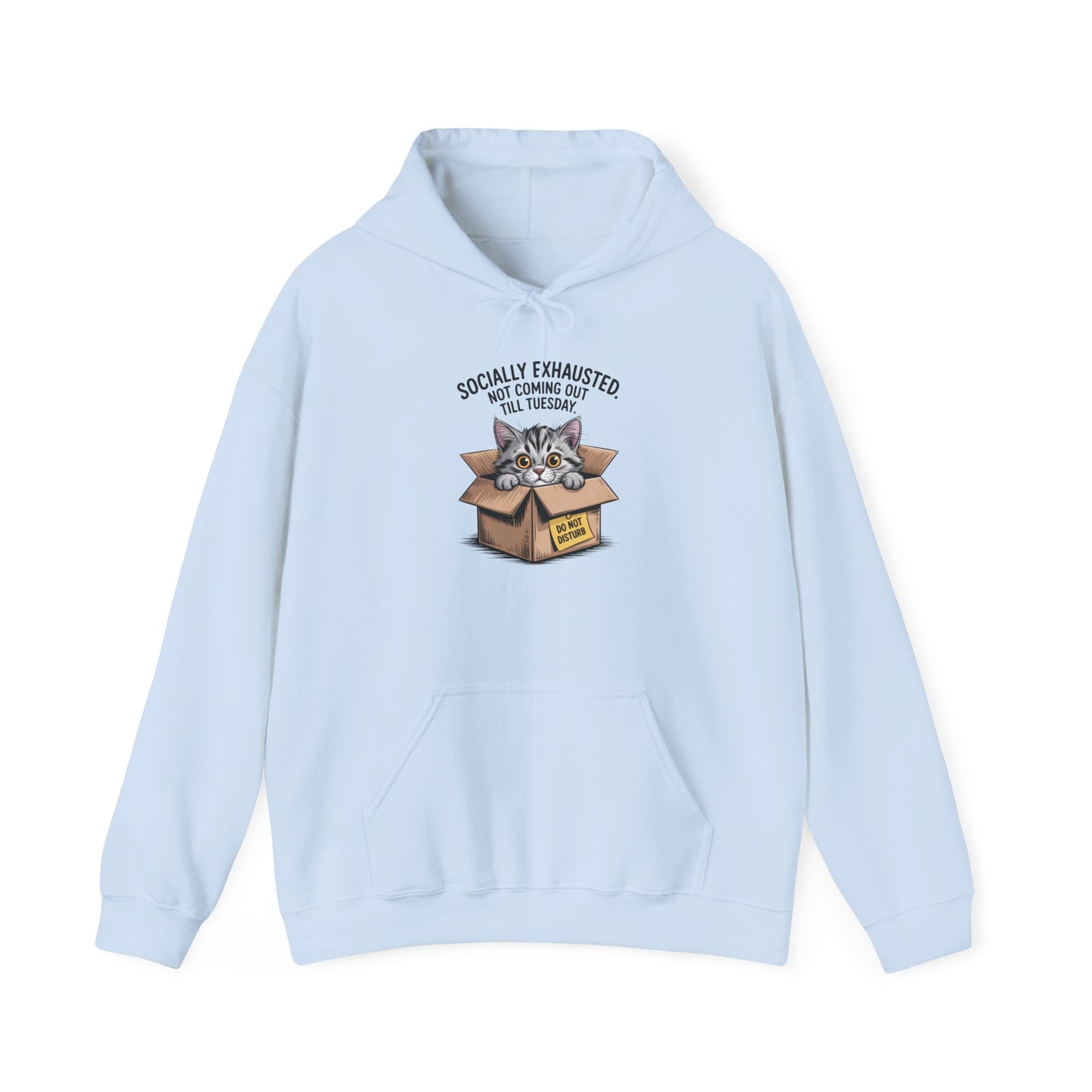 Socially Exhausted Cat Hoodie - Cozy Sweatshirt for Cat Lovers, Funny Gift, Casual Wear, Unique Animal Apparel, Perfect for Relaxing Days