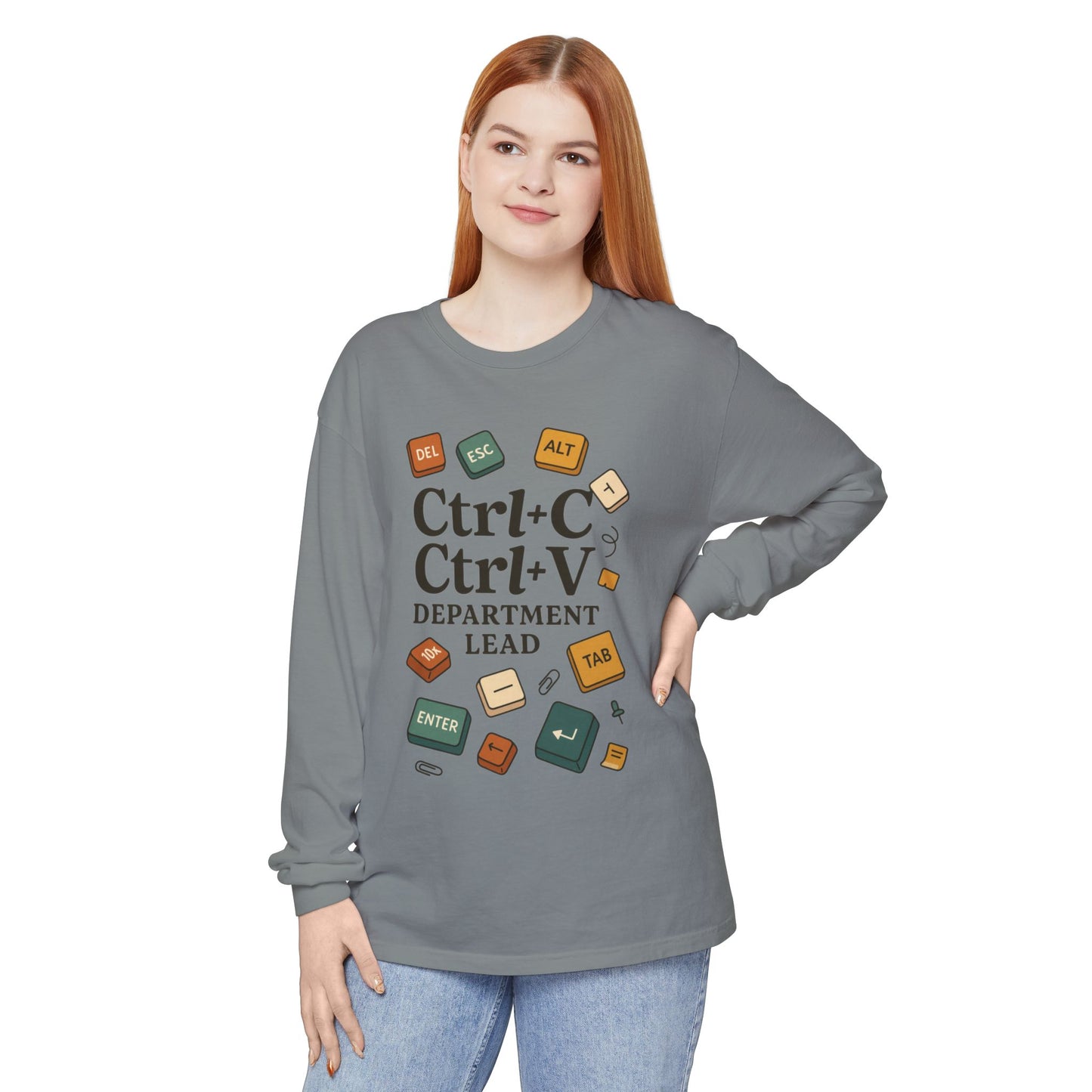 Graphic Long Sleeve Tee, Ctrl+C Ctrl+V Department Lead, Funny Office Humor Shirt, Programmer Gift, Tech Nerd Tee, IT Department Apparel