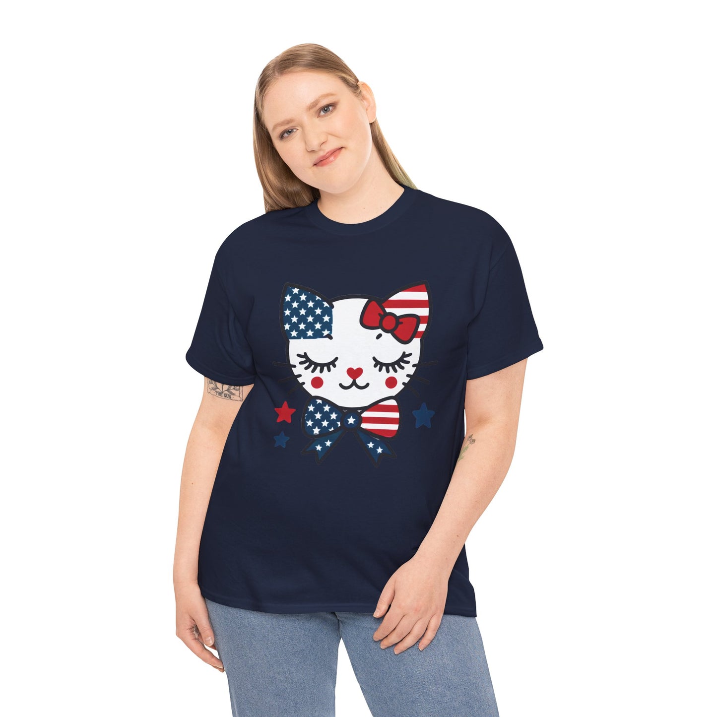 Patriotic Cat Women's Tee, Cute Cat Shirt, Women's T-Shirt, July 4th Outfit, Independence Day Gift, Animal Lover Apparel