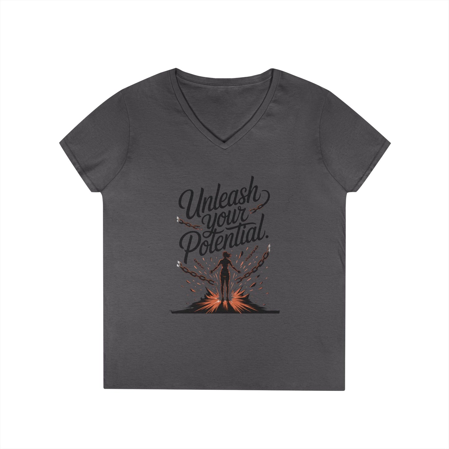 Empowering Ladies' V-Neck T-Shirt | Unleash Your Potential | Gift for Motivation, Birthday, Inspirational Wear, Positive Energy Top