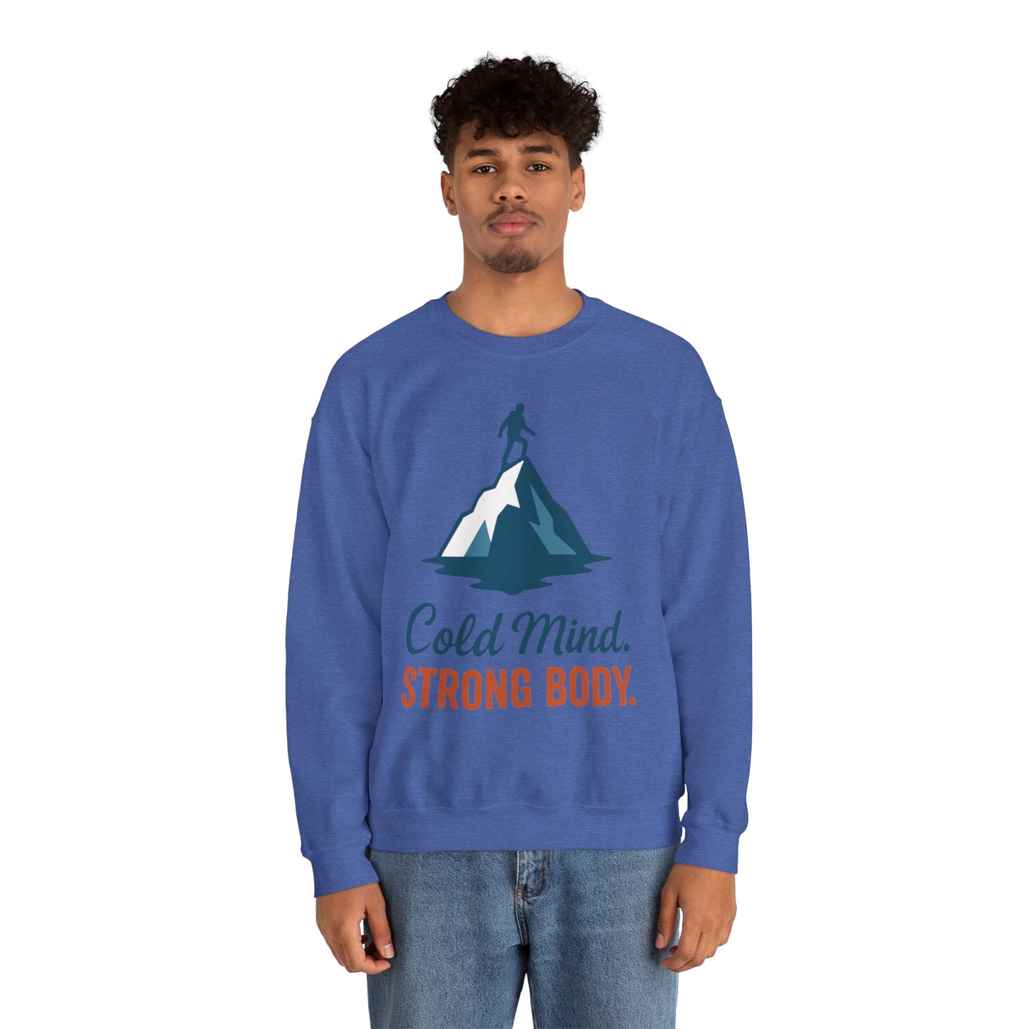 Men's Heavy Blend™ Crewneck Sweatshirt, Cold Mind Strong Body Sweatshirt, Nordic Mountain Minimalist Pullover