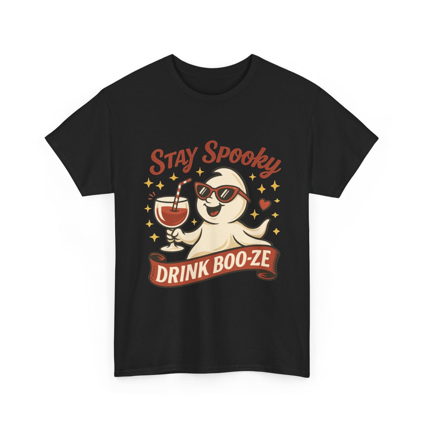 Stay Spooky Drink Boo-ze Women's T-Shirt, Funny Ghost Wine Halloween Party Graphic Tee
