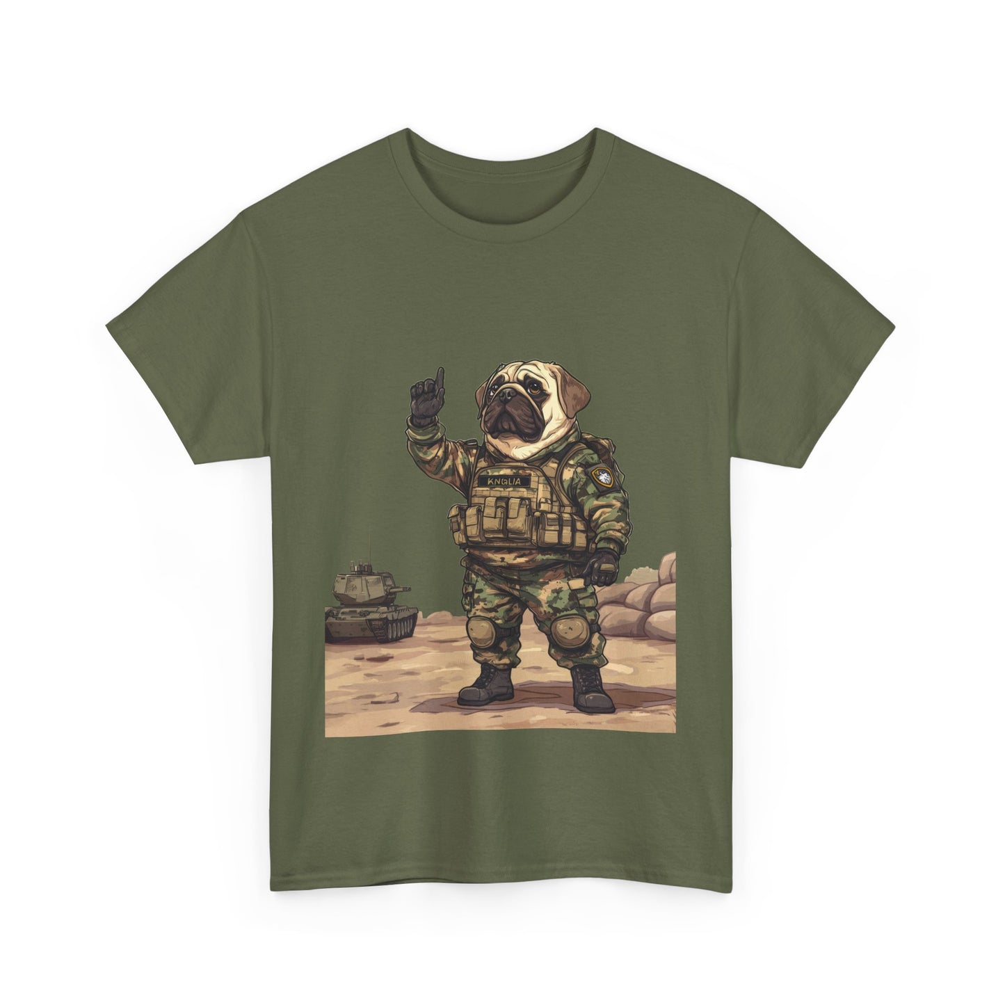 Cute Army Bulldog Tee, Funny Dog Army Pug Men's Heavy Cotton Tee, Pet Lovers Gift, Military Humor Clothing, Dog Dad T-Shirt