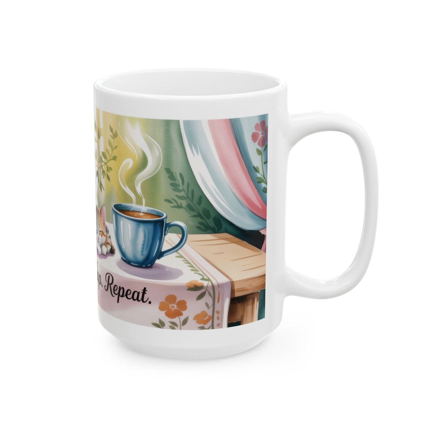 Cozy Cat Lover Mug, Ceramic Coffee Cup for Readers, Gift for Cat Lovers, Relaxing Tea Mug, Perfect for Home & Office, Book Lover Coffee Cup