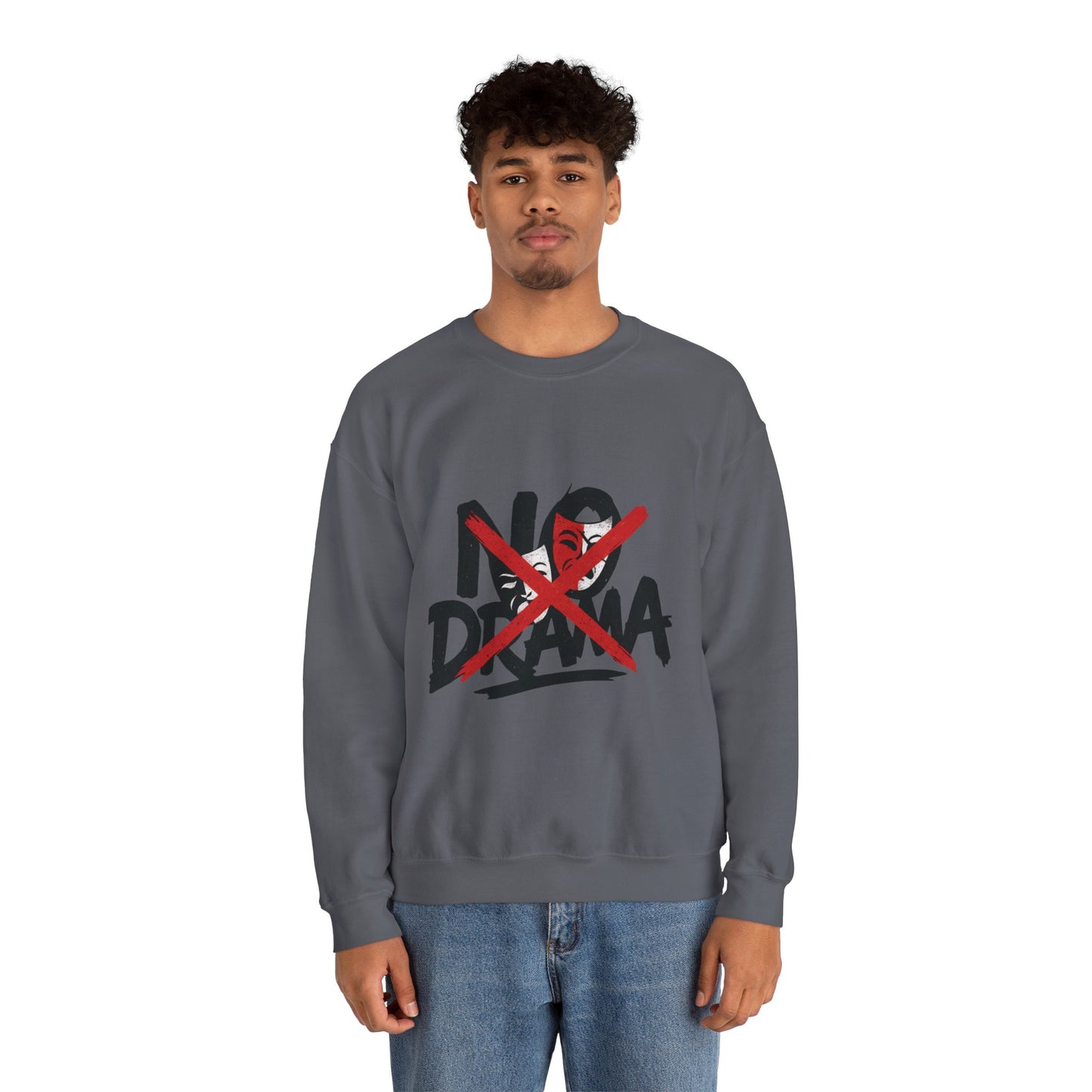 No Drama Mens Crewneck Sweatshirt, Casual Everyday Wear, Gift for Friends, Relaxed Vibes, Comfortable Fashion