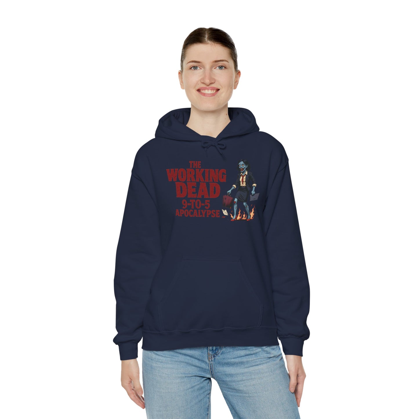 The Working Dead 9-to-5 Apocalypse Hoodie, Women's Horror Office Zombie Sweatshirt, Halloween Zombie Top, Halloween Work Top