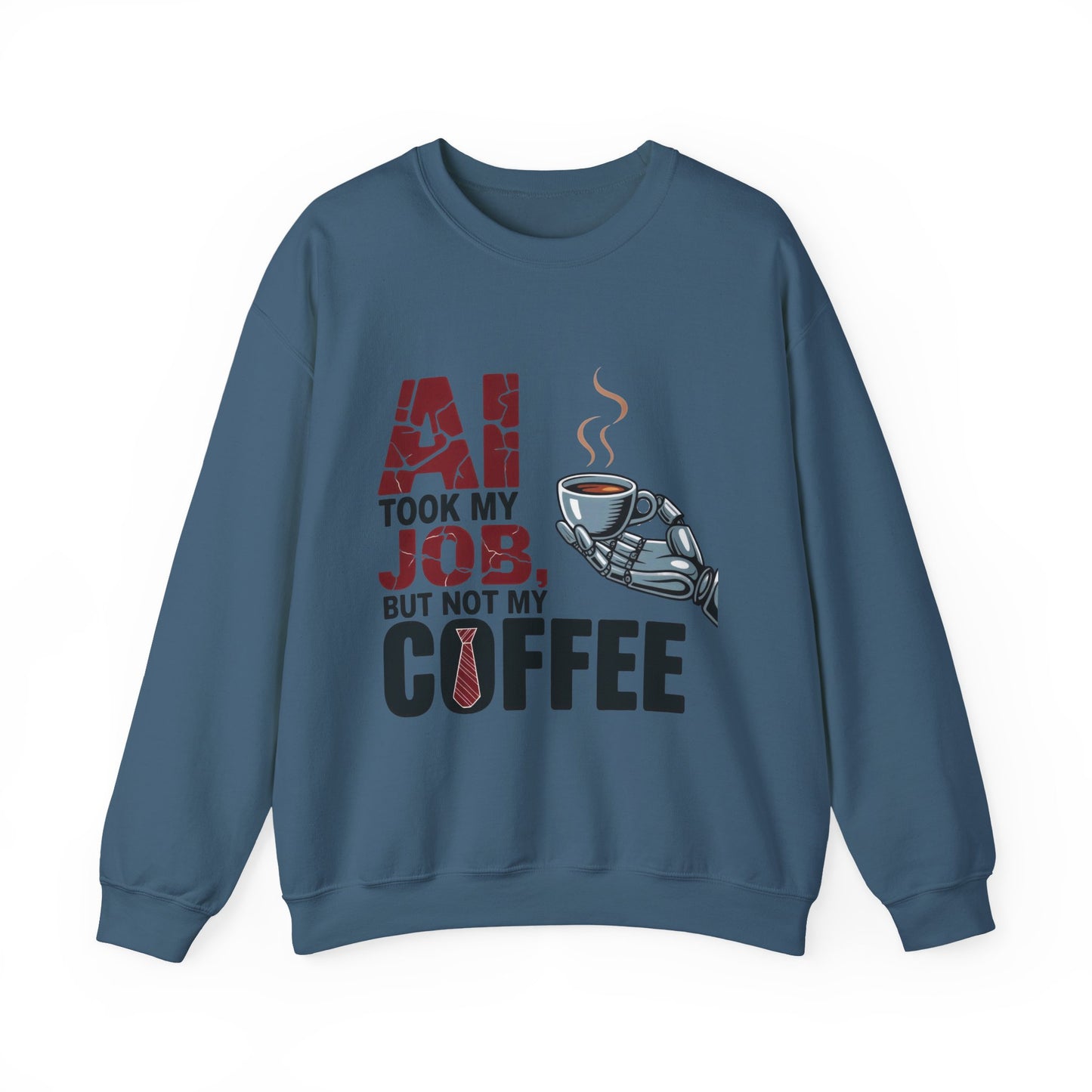 Men's AI Coffee Sweatshirt, Funny Robot Humor Pullover, Geek Sarcastic Job Joke Top, Men's Heavy Blend™ Crewneck Sweatshirt, Office Humor