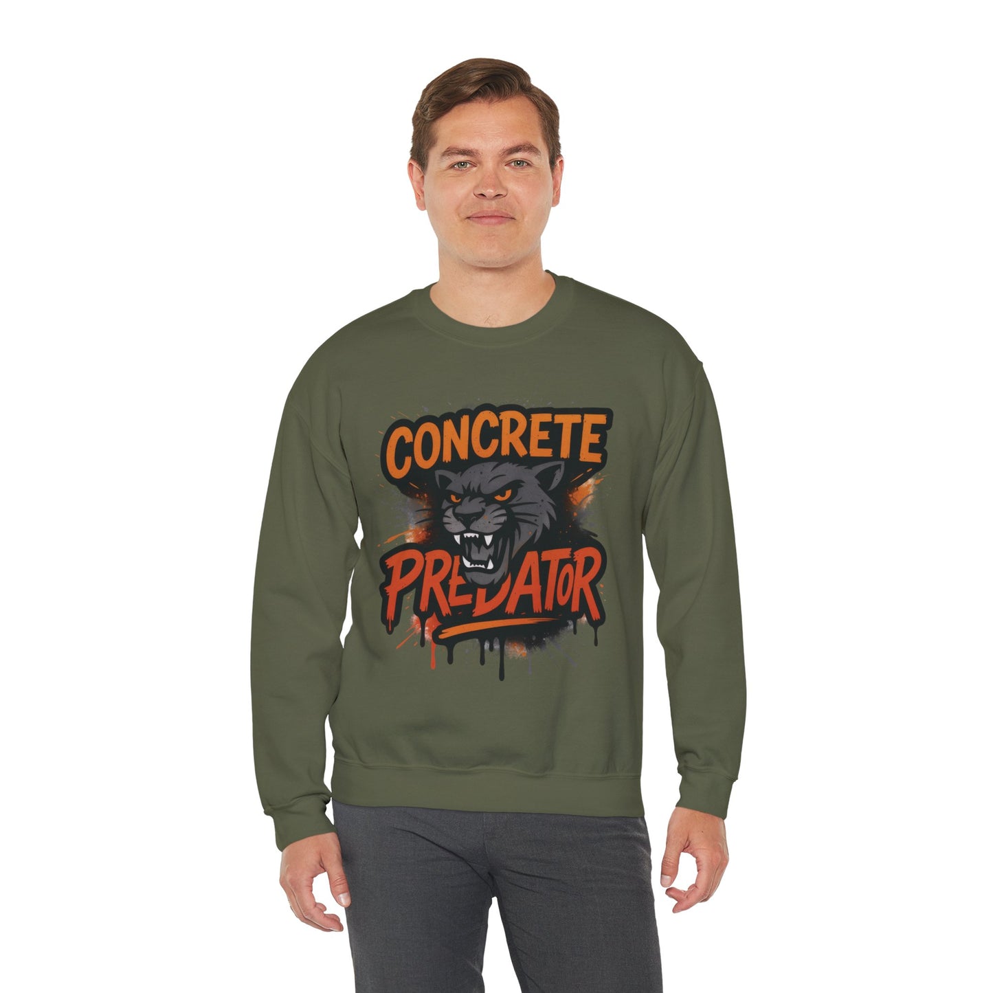 Men's Heavy Blend™ Crewneck Sweatshirt, Concrete Predator Mens Panther Crewneck Sweatshirt