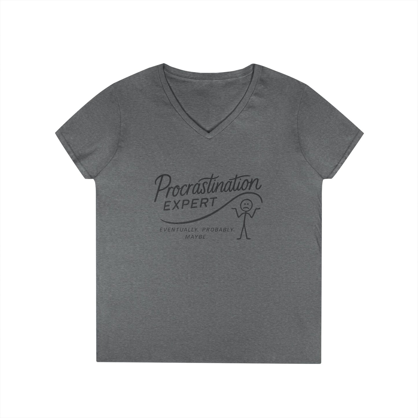 Procrastination Expert V-Neck T-Shirt, Funny Gift for Students, Lazy Days, Work from Home, Relaxing Apparel, Humor Shirt