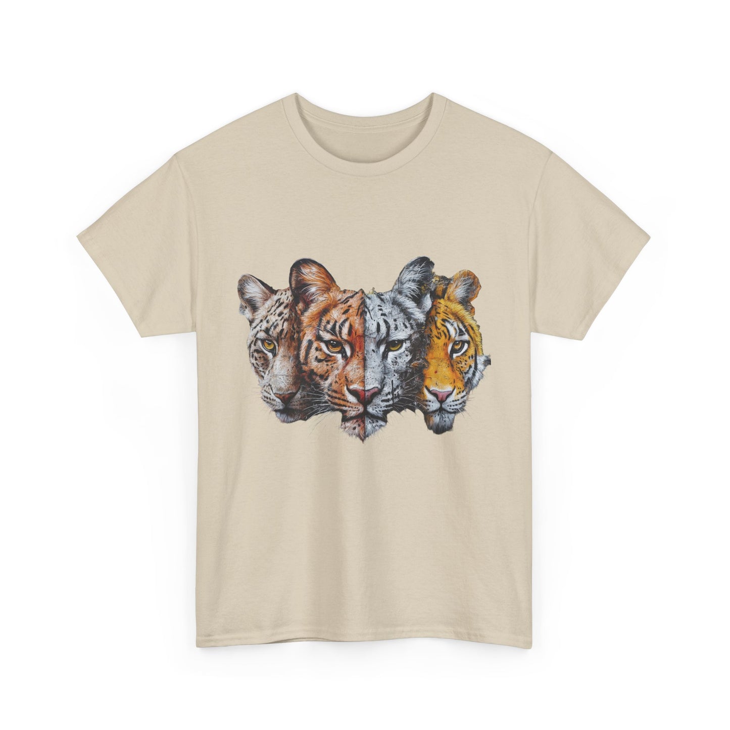 Wildlife Fusion Unisex Heavy Cotton Tee - Nature Lover's Apparel, Tiger Graphic Shirt, Animal Enthusiast Gift, Eco-Friendly Fashion