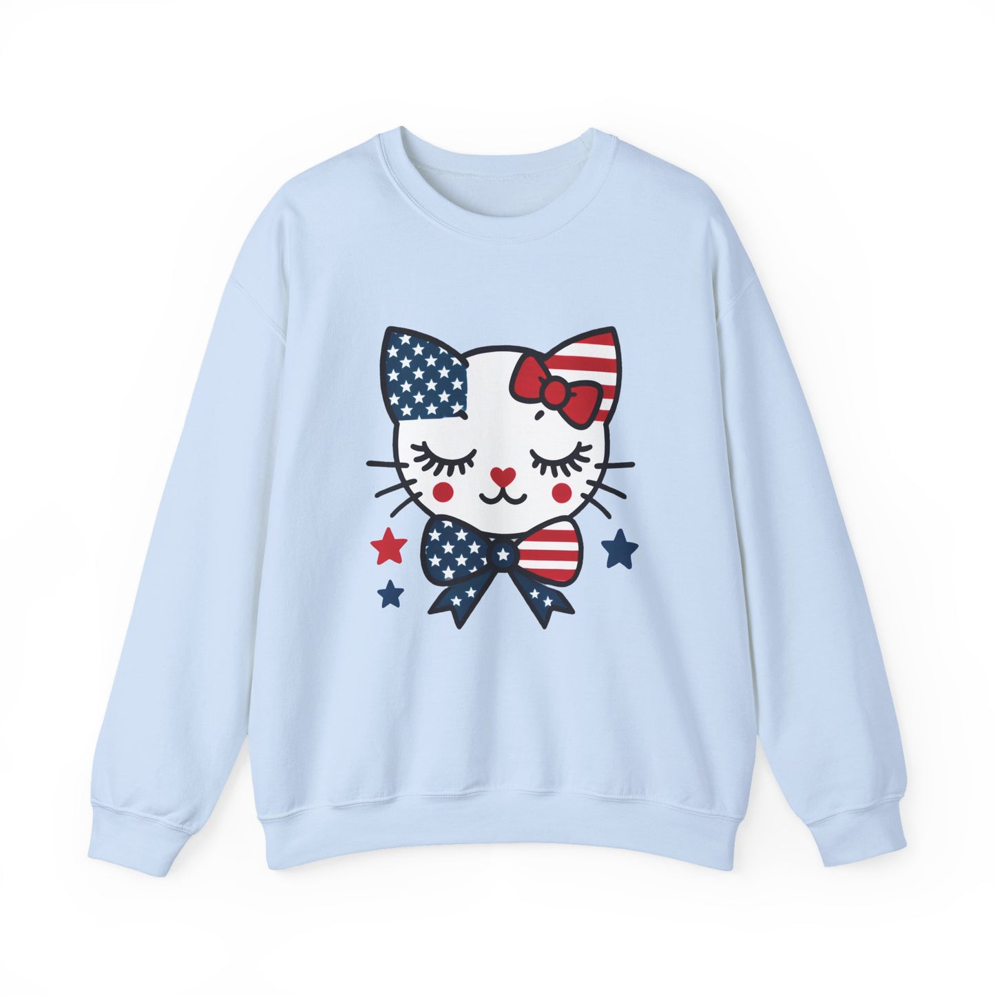 Cute Cat American Flag Sweatshirt, Women's Crewneck, Perfect for 4th of July, Women's Casual Wear, Cat Lovers Gifts