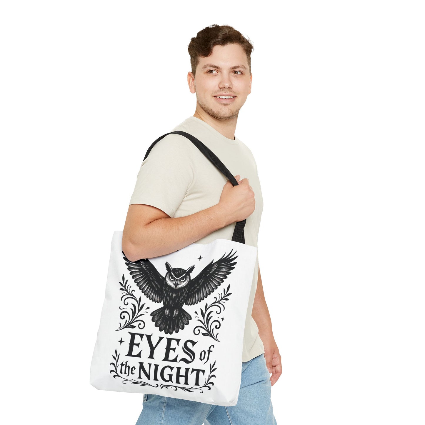 Eyes of the Night Owl Tote Bag, Artsy Shopping Bag, Eco-Friendly Carryall, Unique Gift for Animal Lovers, Halloween Decor, Beach Tote