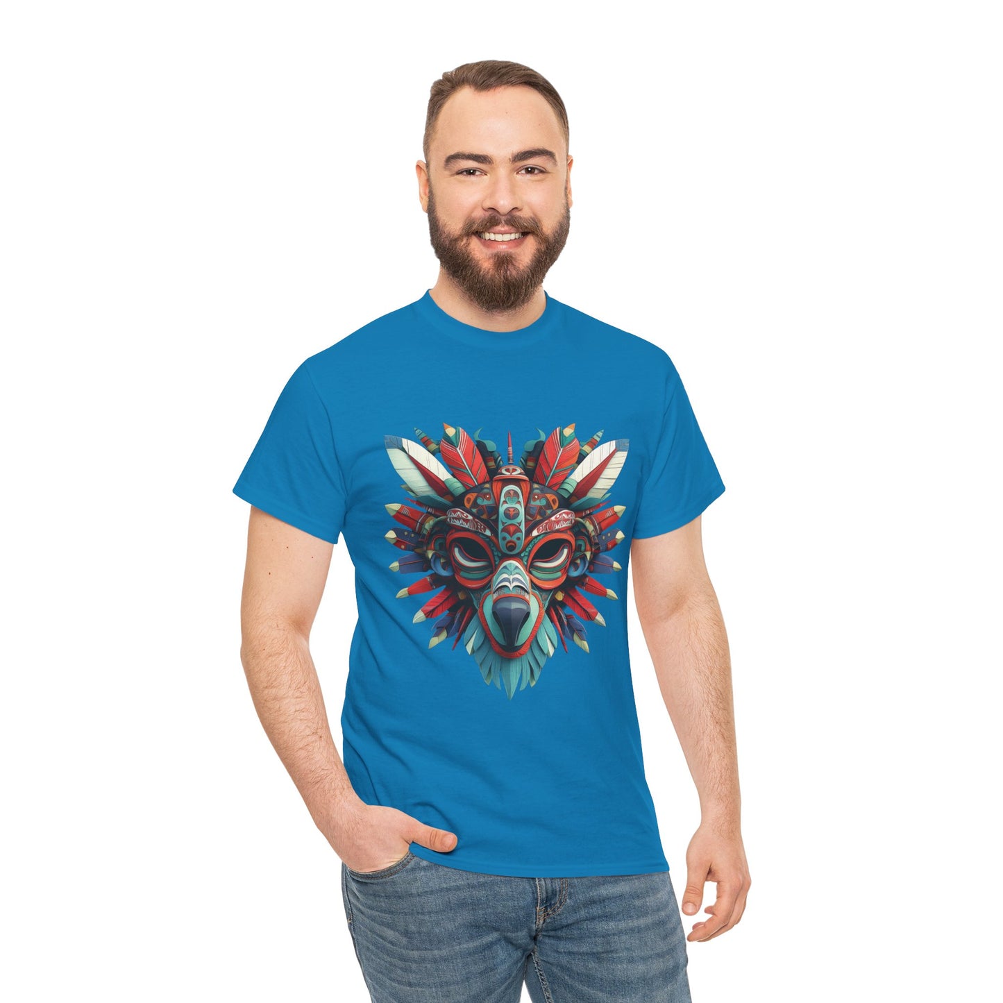 Tribal Wolf Mask T-Shirt, Colorful Native Spirit Animal Tee, Unisex Heavy Cotton Graphic Shirt, Boho Ethnic Festival Top,Gift for Art Lovers