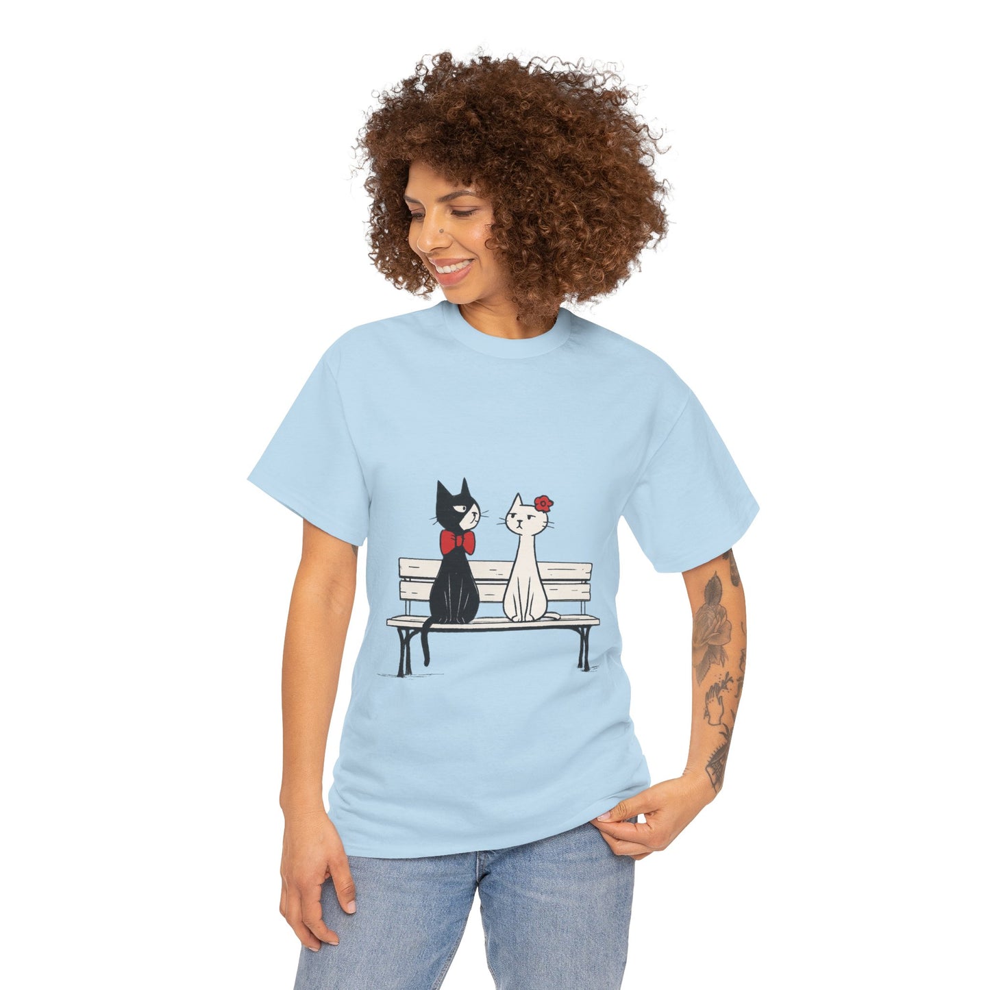 Cute Cat Lovers Tee, Womens Heavy Cotton Tee for Pet Owners, Funny Cat Shirt, Gift for Cat Lovers, Casual T-Shirt, Animal Art Tee