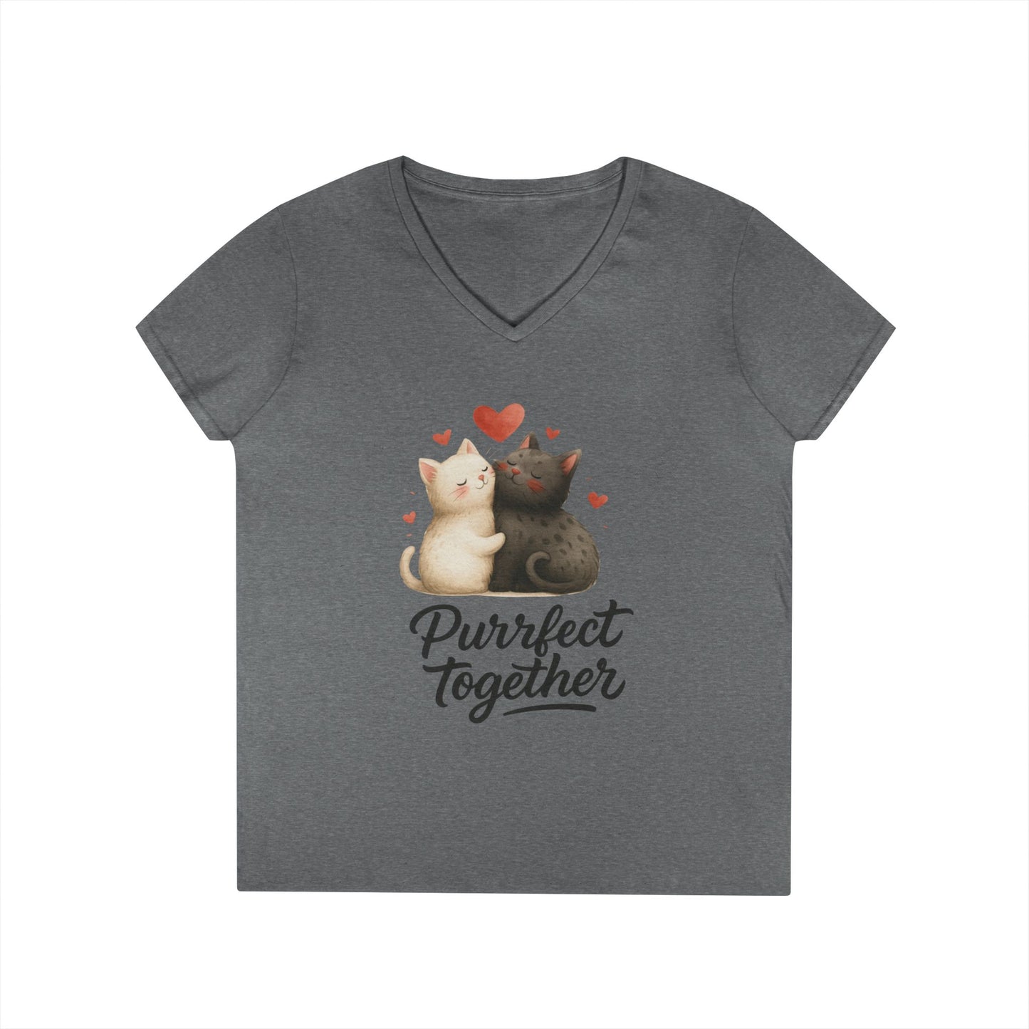 Cute Cat Love V-Neck T-Shirt, Animal Lover Gift, Valentine's Day Shirt, Cat Mom Gift, Cute Graphic Tee