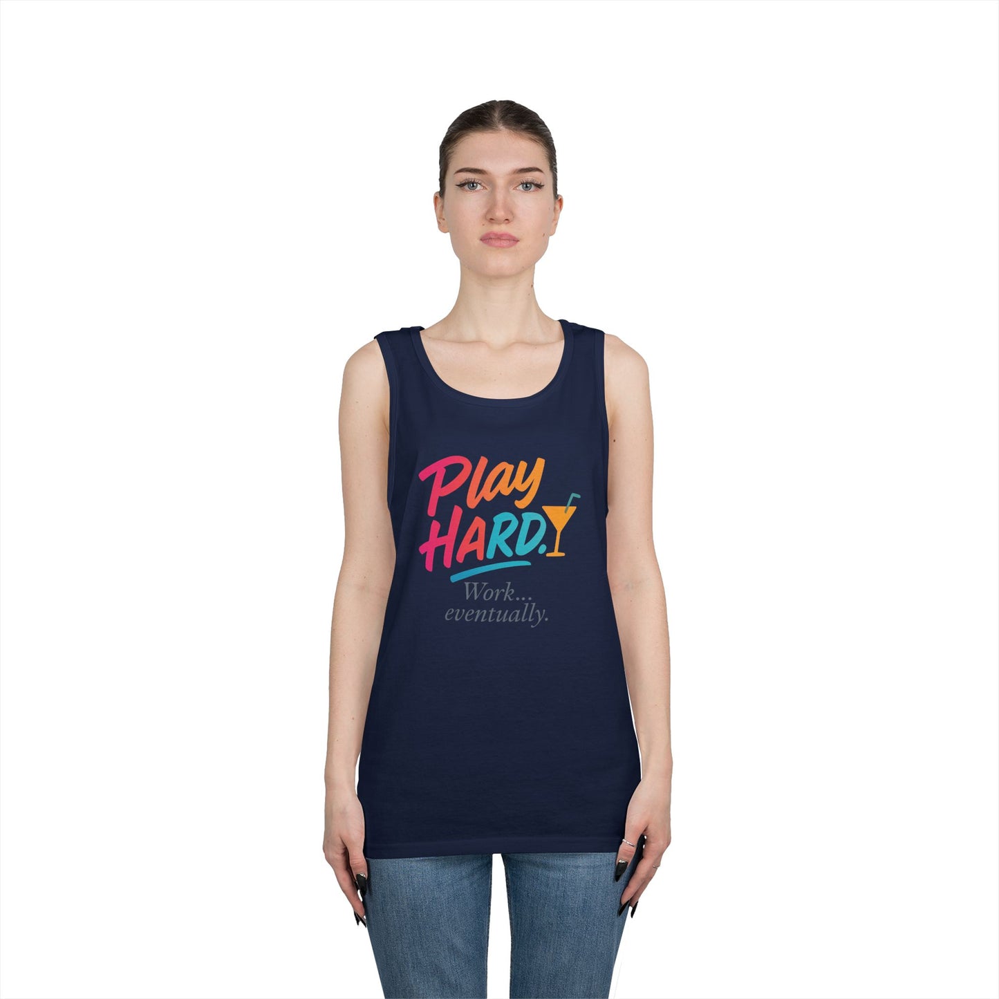 Play Hard, Work Eventually Tank Top, Womens Cotton Tank, Summer Apparel, Casual Wear, Gift for Him/Her, Beach Ready