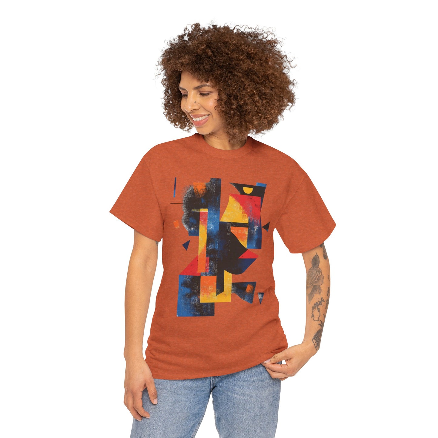 Abstract Geometric Art T-Shirt, Colorful Unisex Heavy Cotton Tee, Modern Artistic Shirt, Bold Graphic Print Tee