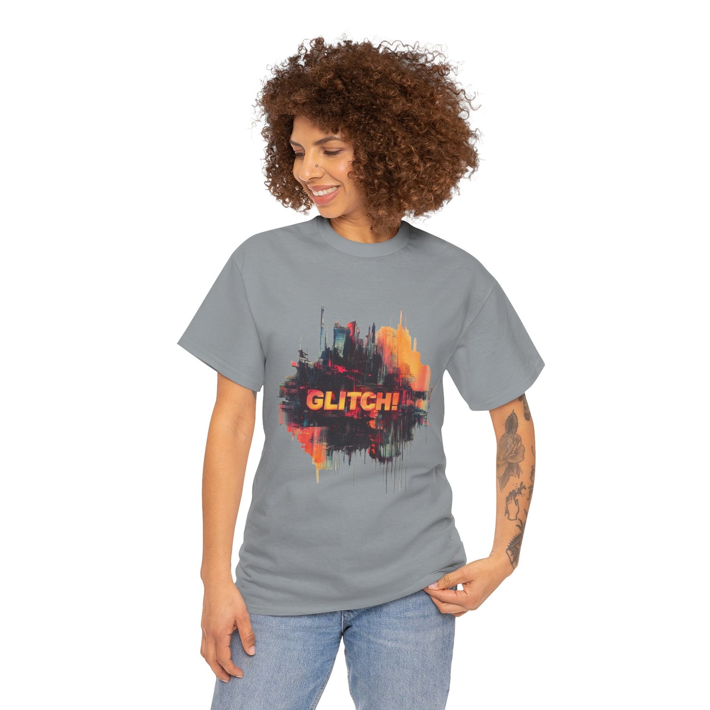 Glitch Art Unisex Heavy Cotton Tee, Trendy Graphic Top, Gift for Tech Lovers, Abstract Street Style Graphic Tee,Techcore Aesthetic Shirt