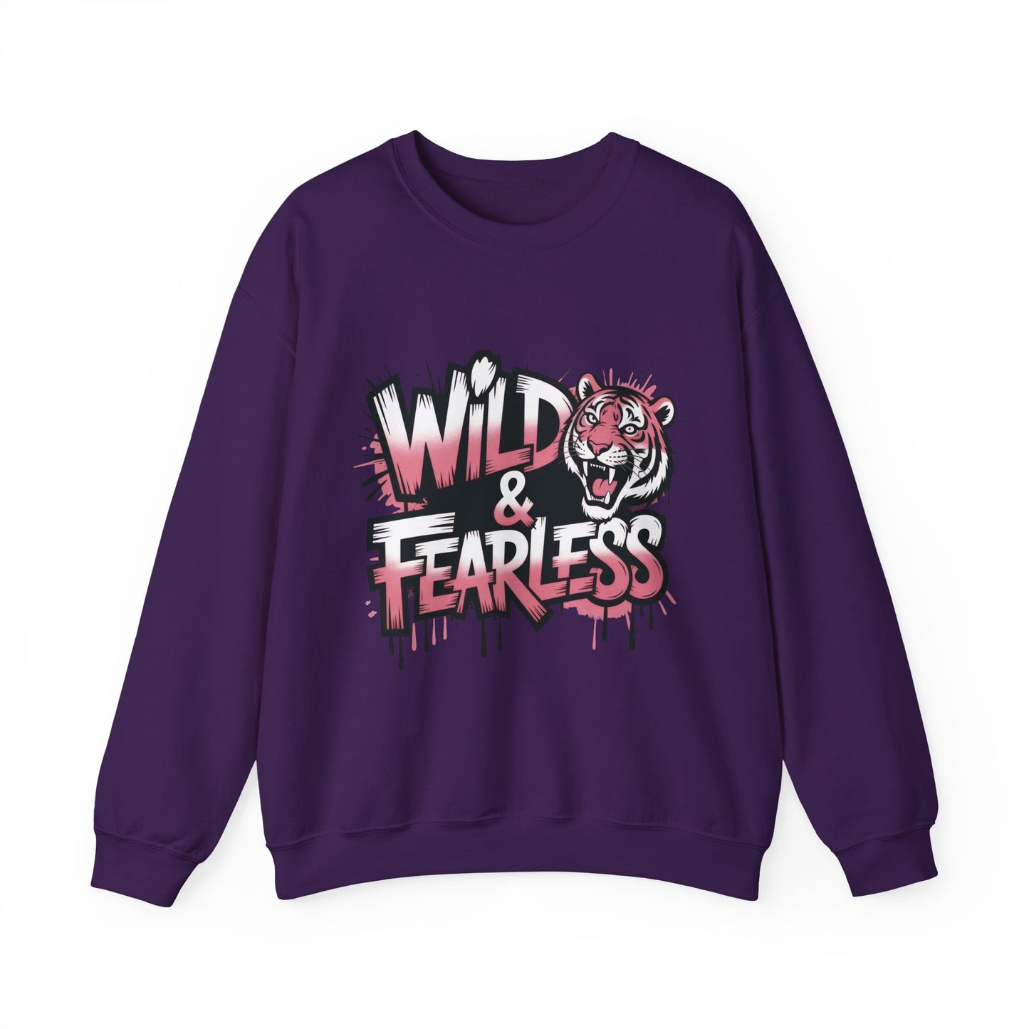 Women's Sweatshirt Wild & Fearless, Tiger Graffiti Graphic Pullover, Bold Urban Streetwear Top