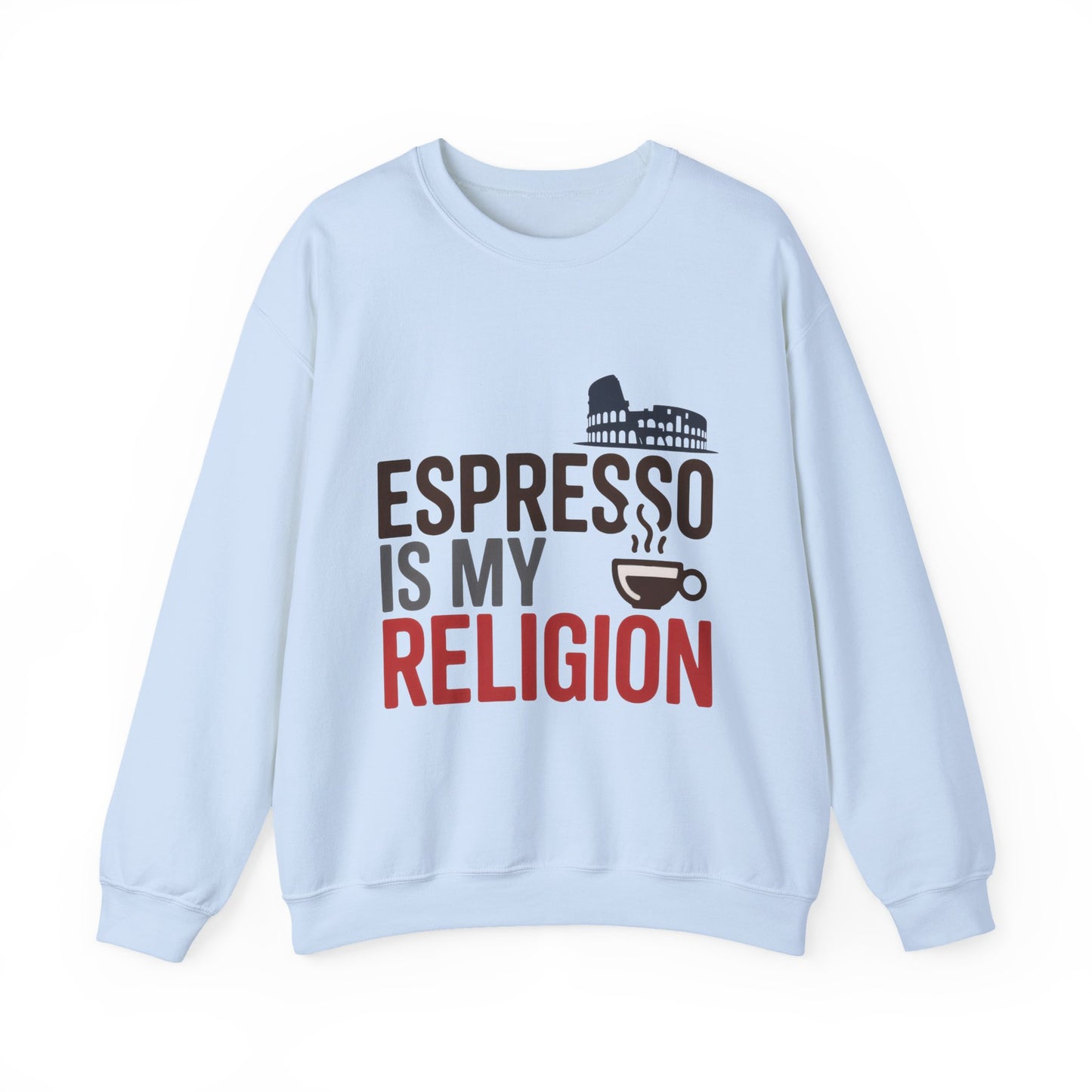 Mens Heavy Blend™ Crewneck Sweatshirt, Espresso Is My Religion Coffee Rome Mens Sweatshirt, Barista Gift, Coffee Lover Gift