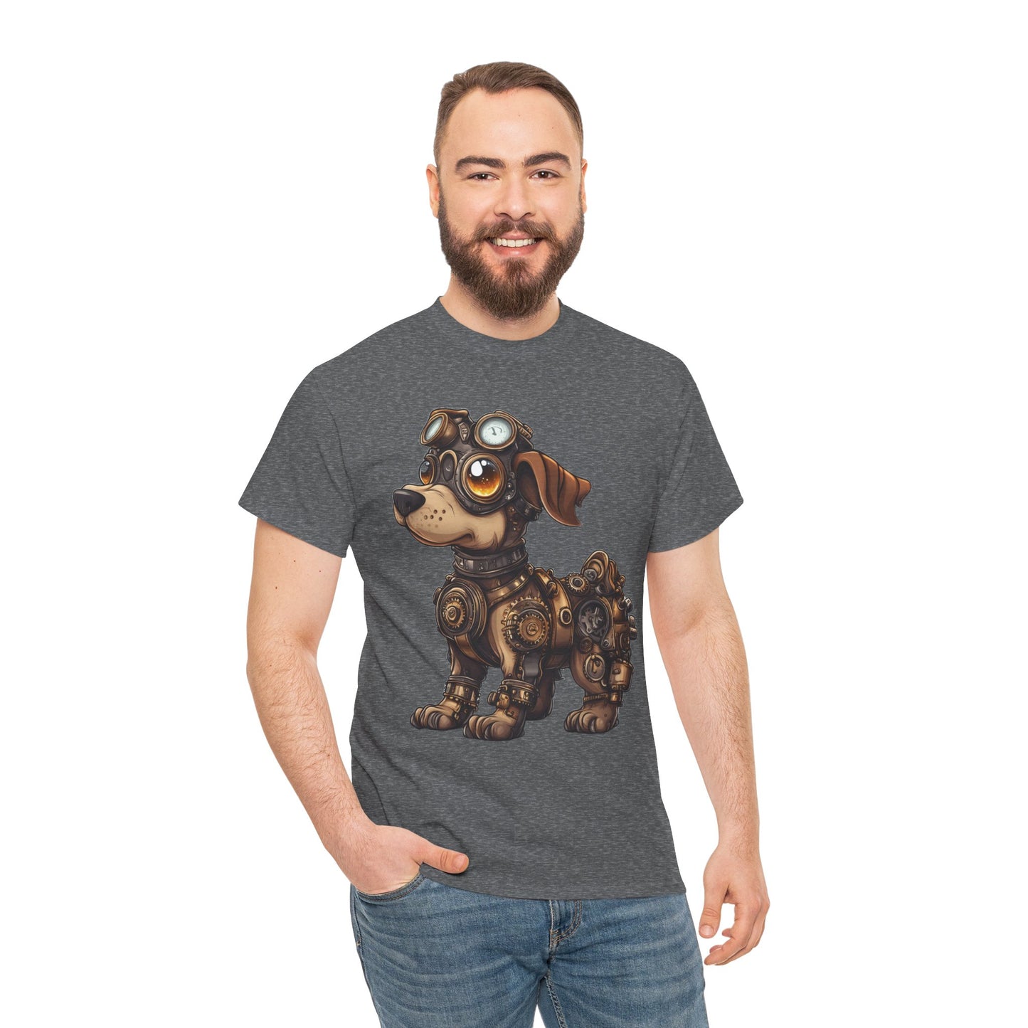 Cyberpunk Pup Design Mens Tee, Steampunk Dog Tee, Dog Lover Gift, Vintage Style, Fun Graphic Tee, Quirky Pet Apparel