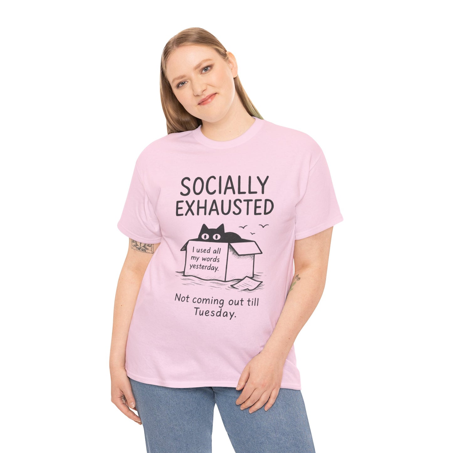 Socially Exhausted Tee, Perfect for Introverts, Gift for Shy Friends, Anxiety Relief Shirt, Funny Quote T-Shirt, Cat Lover Gift